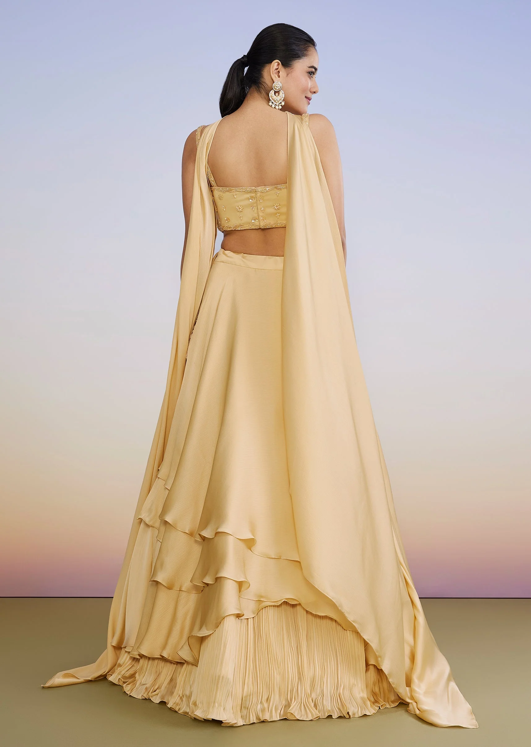 Light Gold Layered Lehenga - Image 2