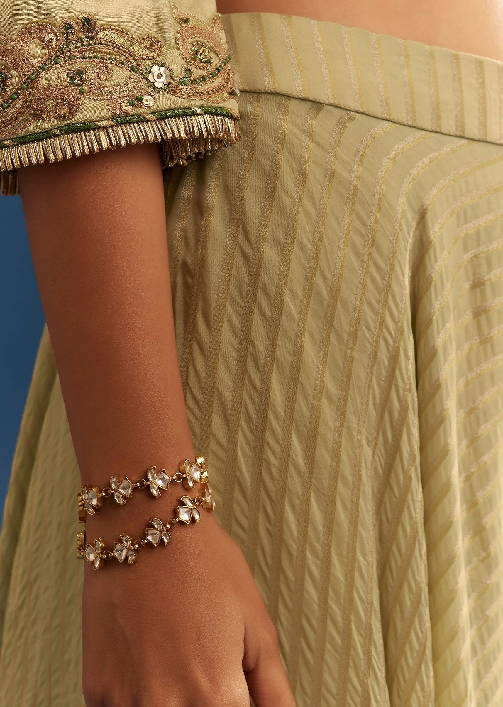 Light Green Chanderi Kurta Palazzo Set With Organza Dupatta - Image 6