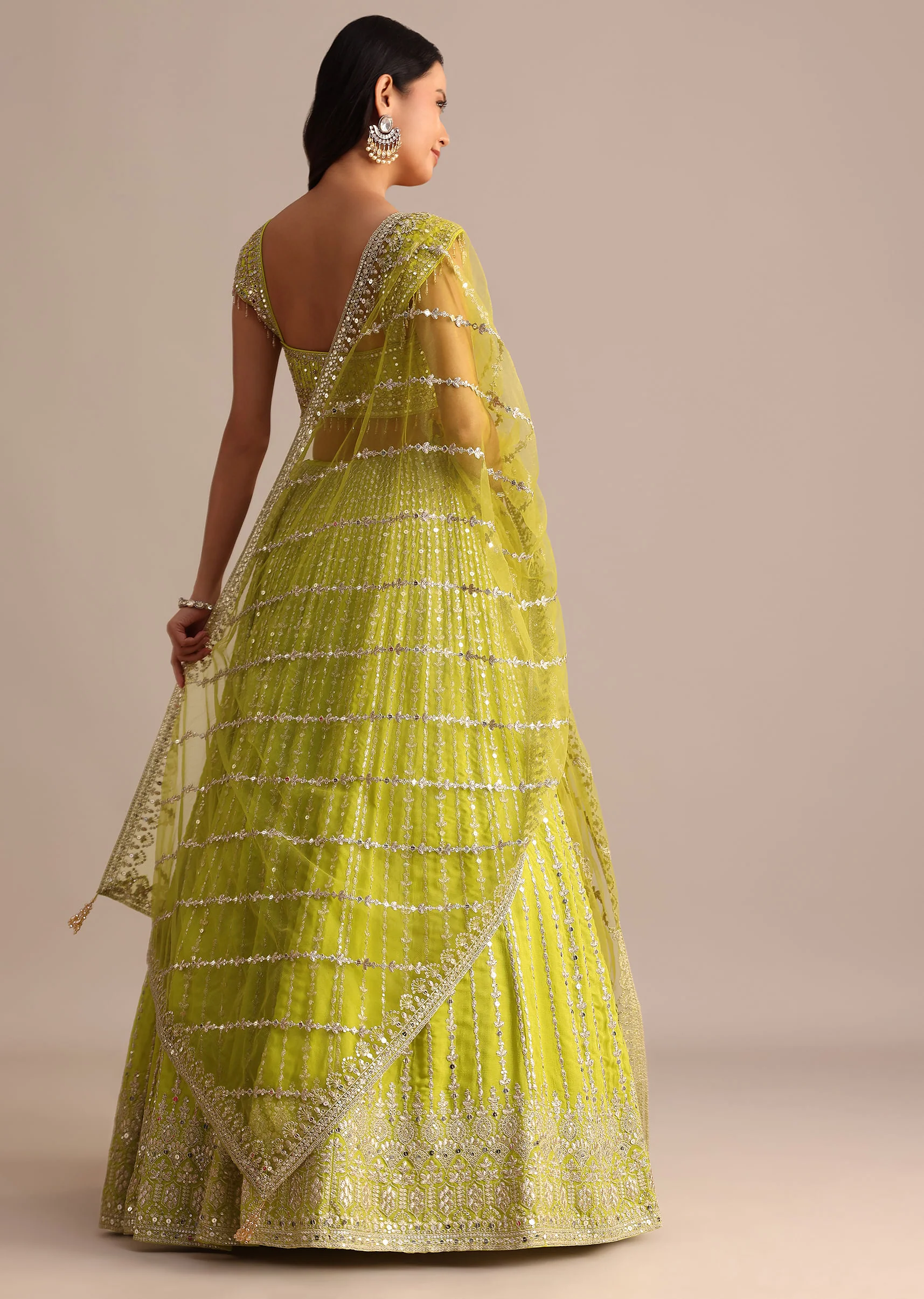 Light Green Embroidered Silk Lehenga Choli With Dupatta - Image 5