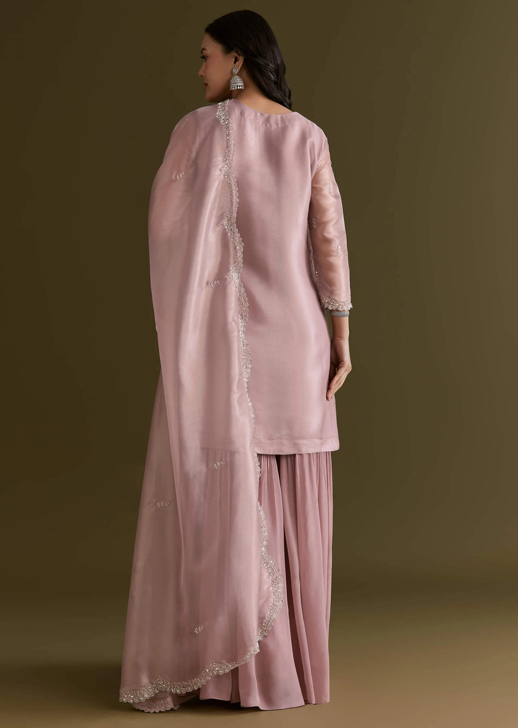 Light Lavender Tissue Kurta Sharara Set With Sequins And Cutdana Work - Image 5