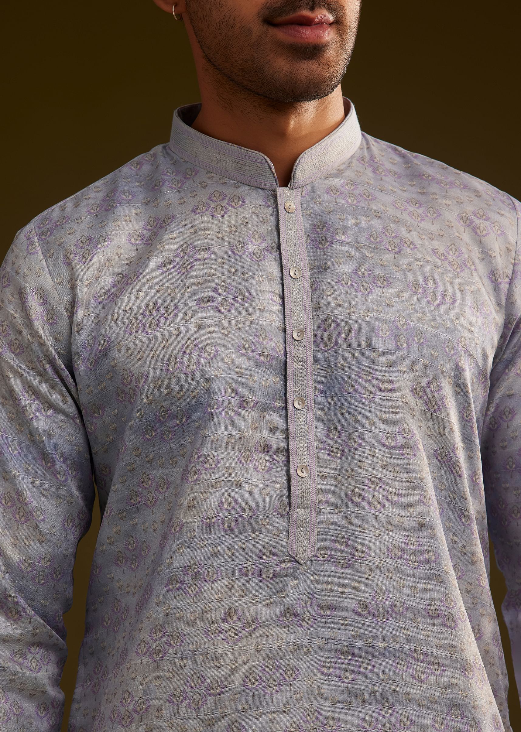 Light Lilac Silk Geometric Printed Kurta Set