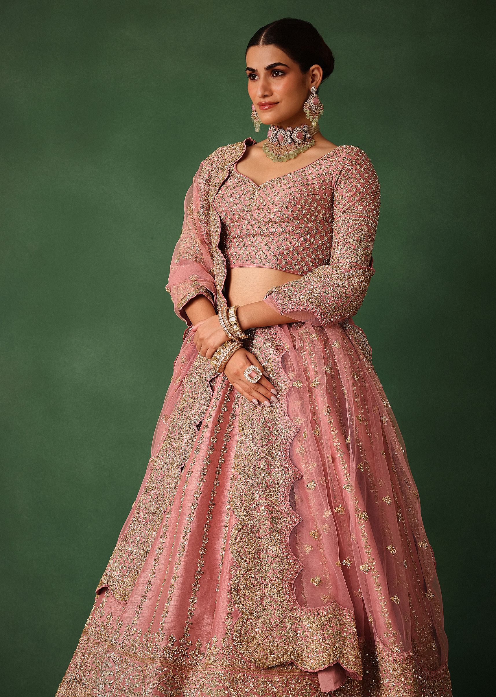 Light Pink Raw Silk Hand Embroidered Lehenga Set - Image 2