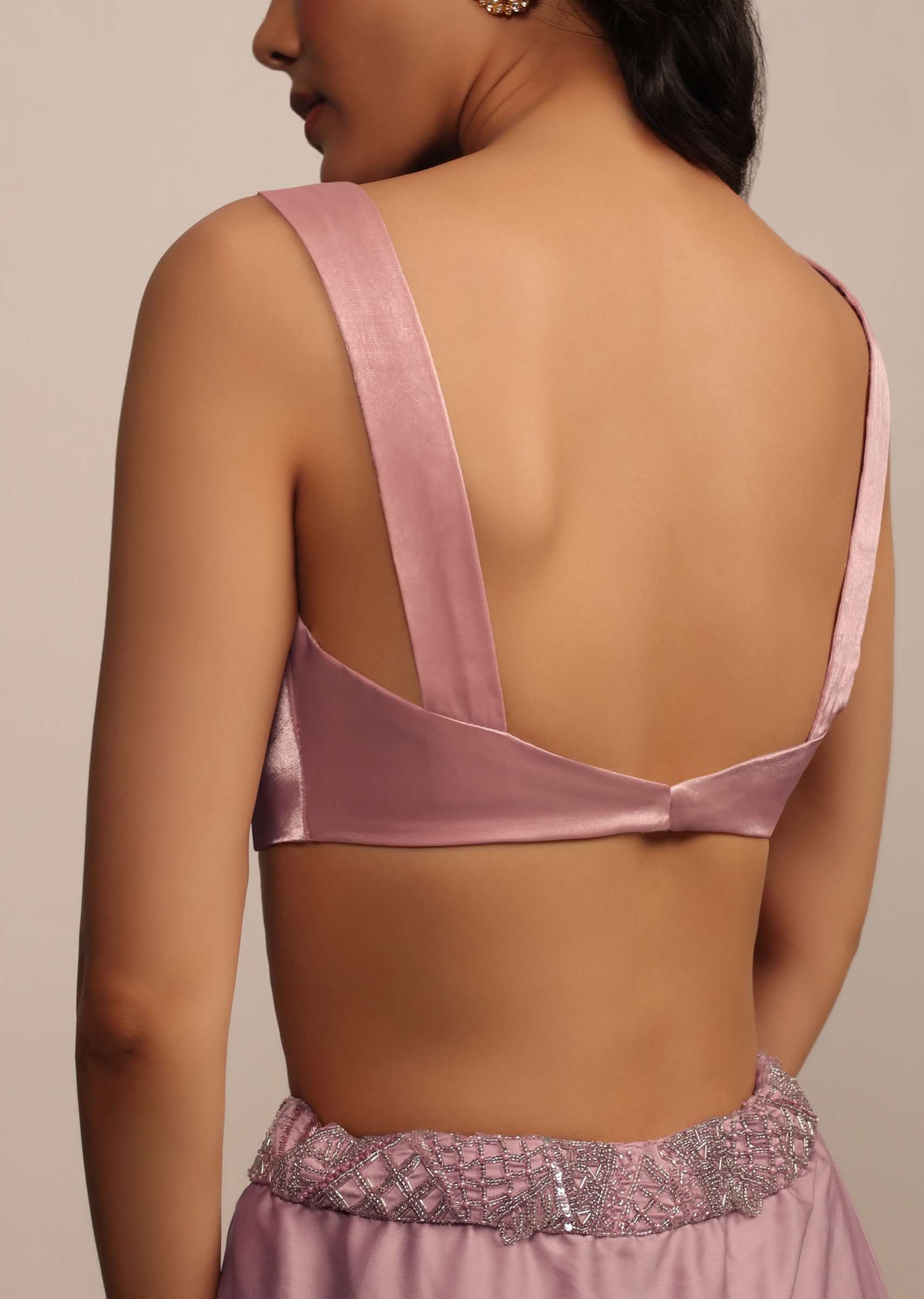 Light Pink Sleeveless Blouse In Organza With V Neckline - Image 2