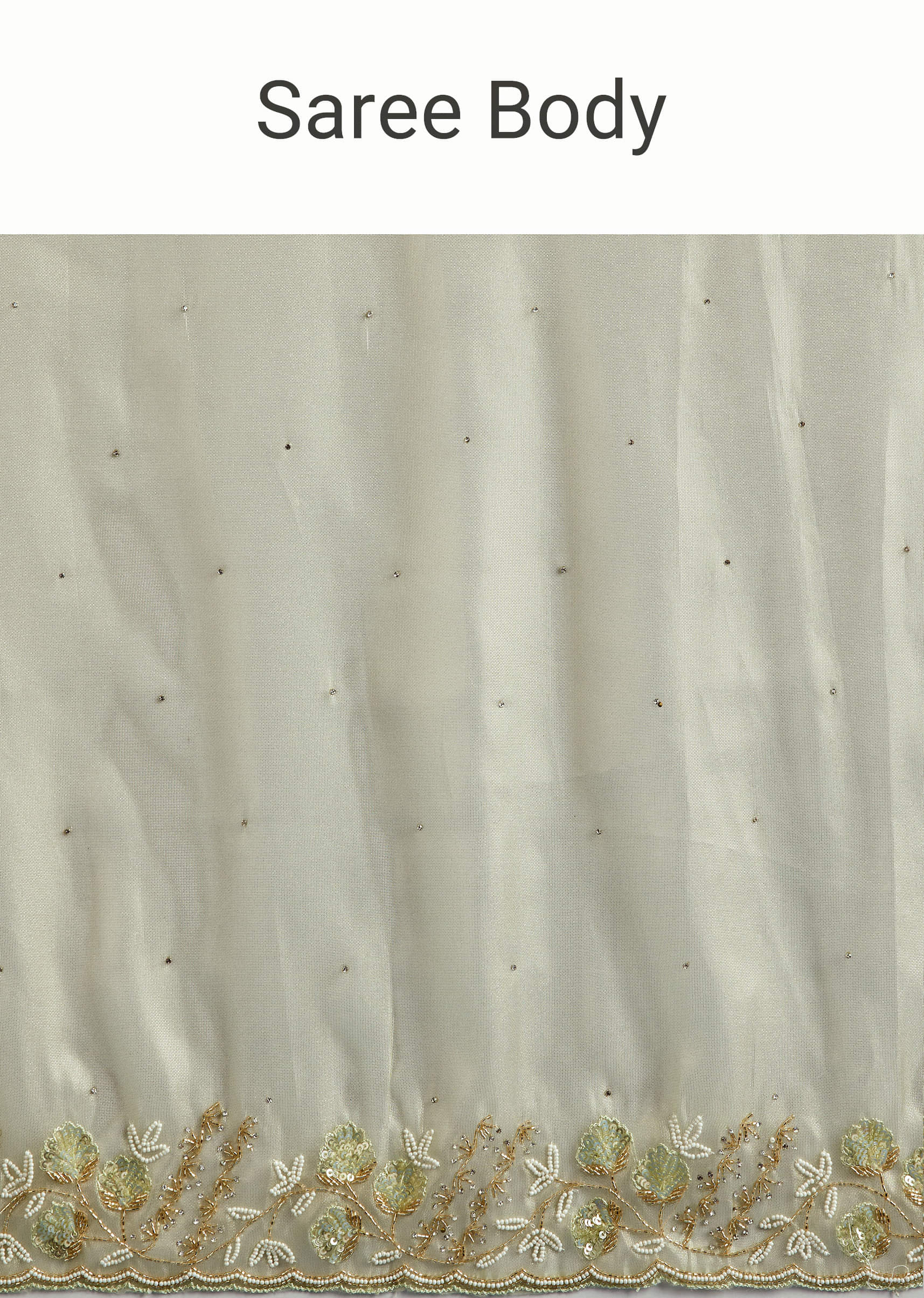 Light Pista Organza Saree With Floral Cutdana And Stone Embroidery - Image 9