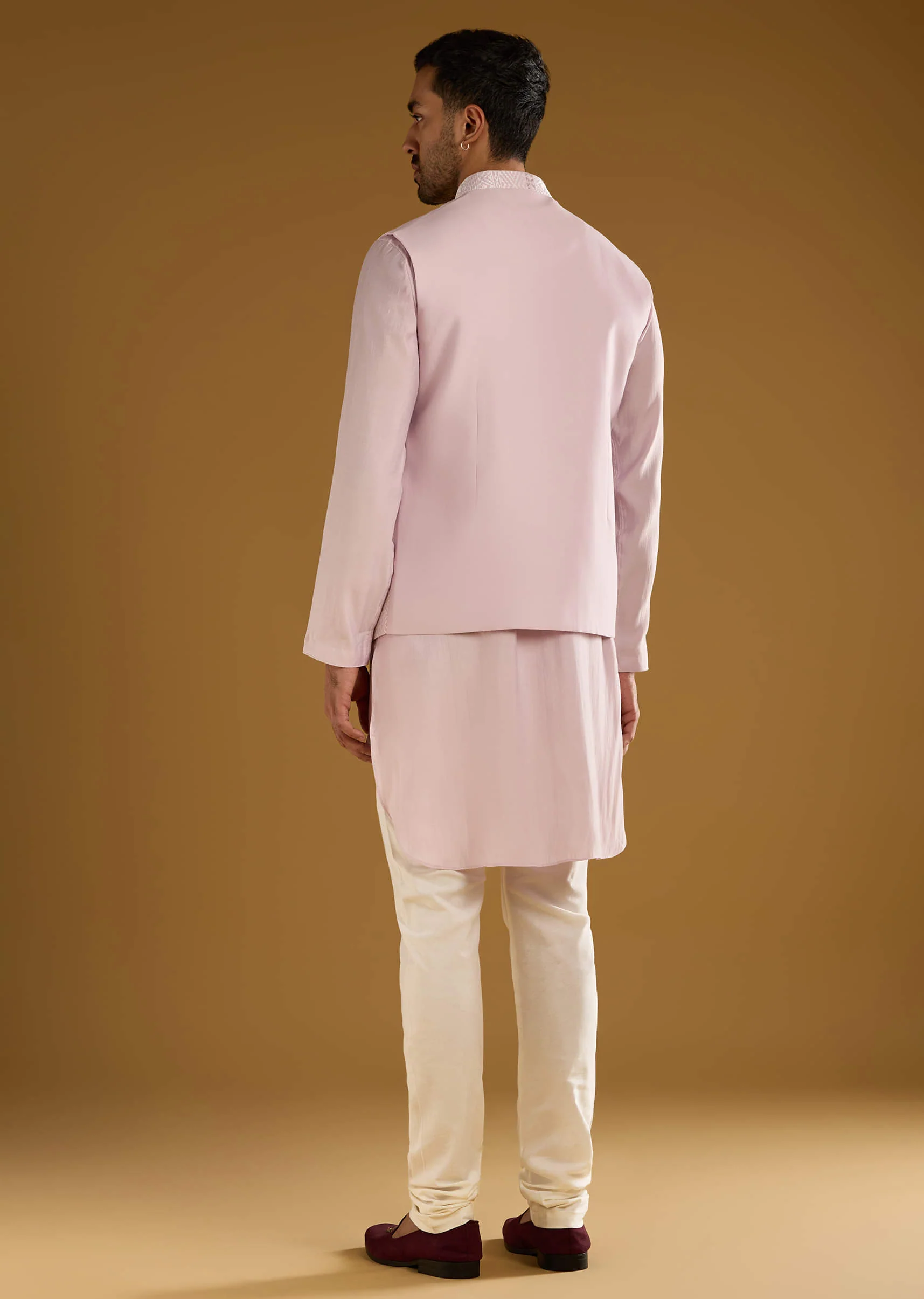 Light Purple Kurta Jacket Set For Men With Resham Work - Image 5