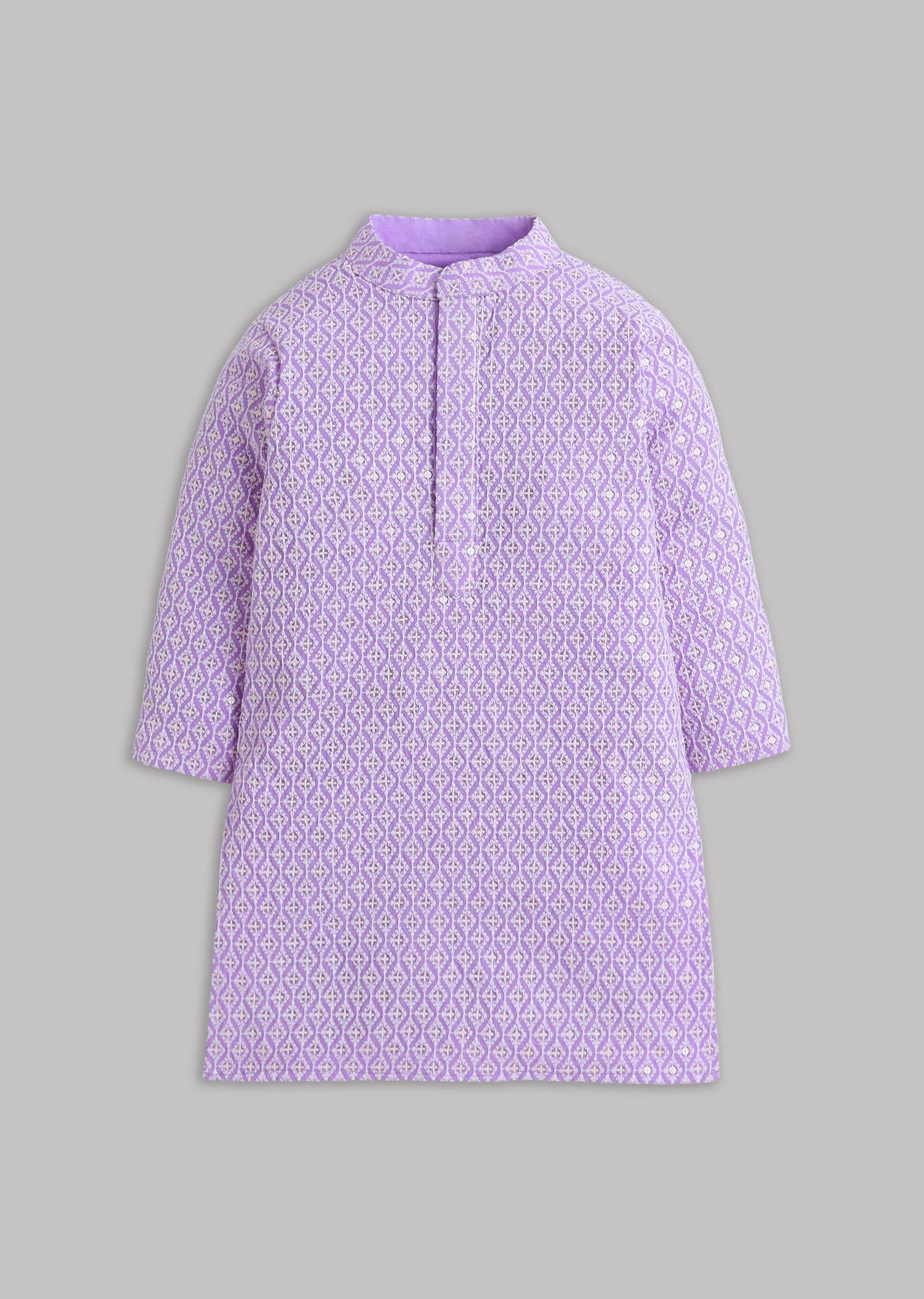 Lilac Embroidered Kurta Set With Cotton Lycra Pants - Image 2