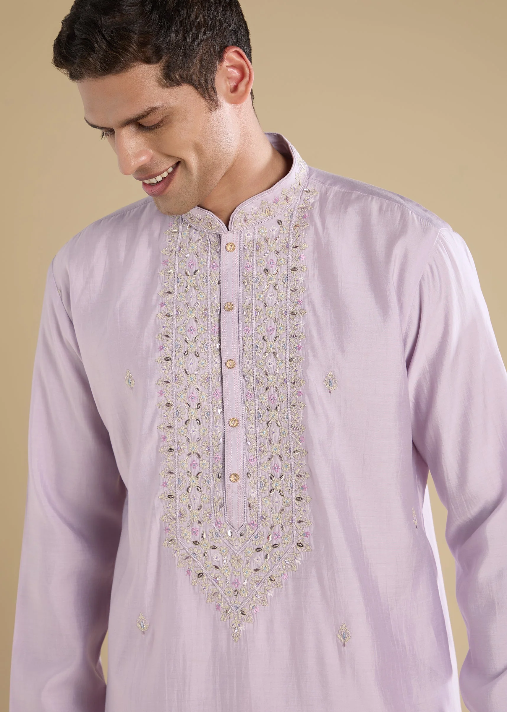 Lilac Embroidered Kurta Set With Pants