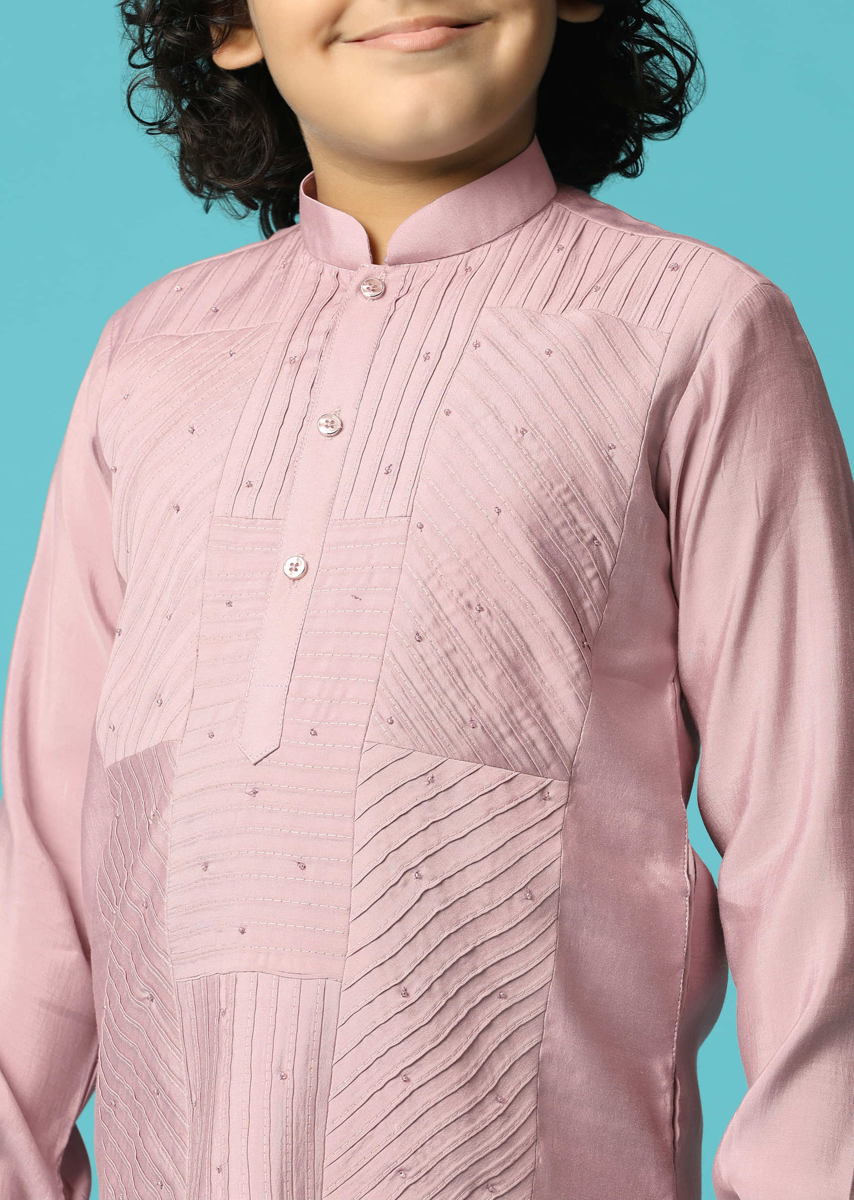 Lilac Embroidered Silk Kurta Pant For Boys - Image 4