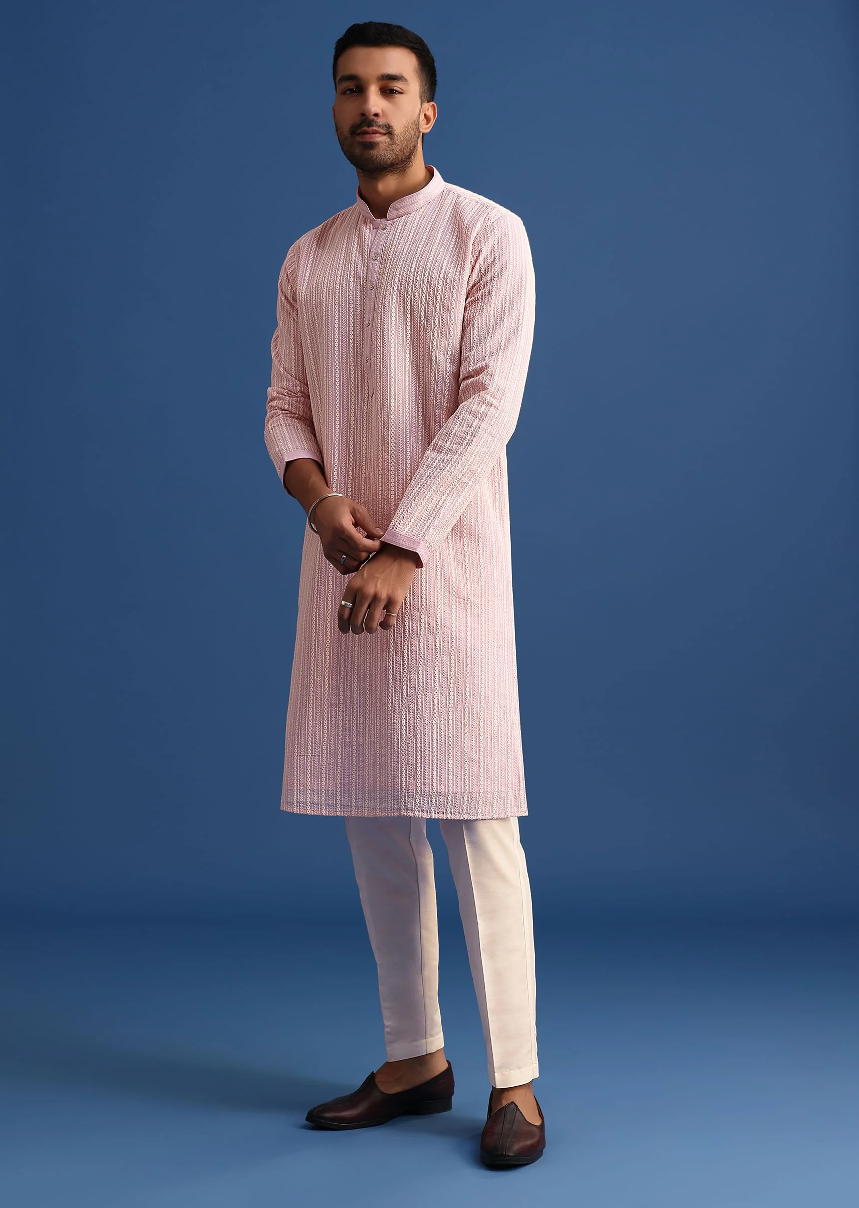 Lilac Georgette Kurta Set With Thread Work - Image 3