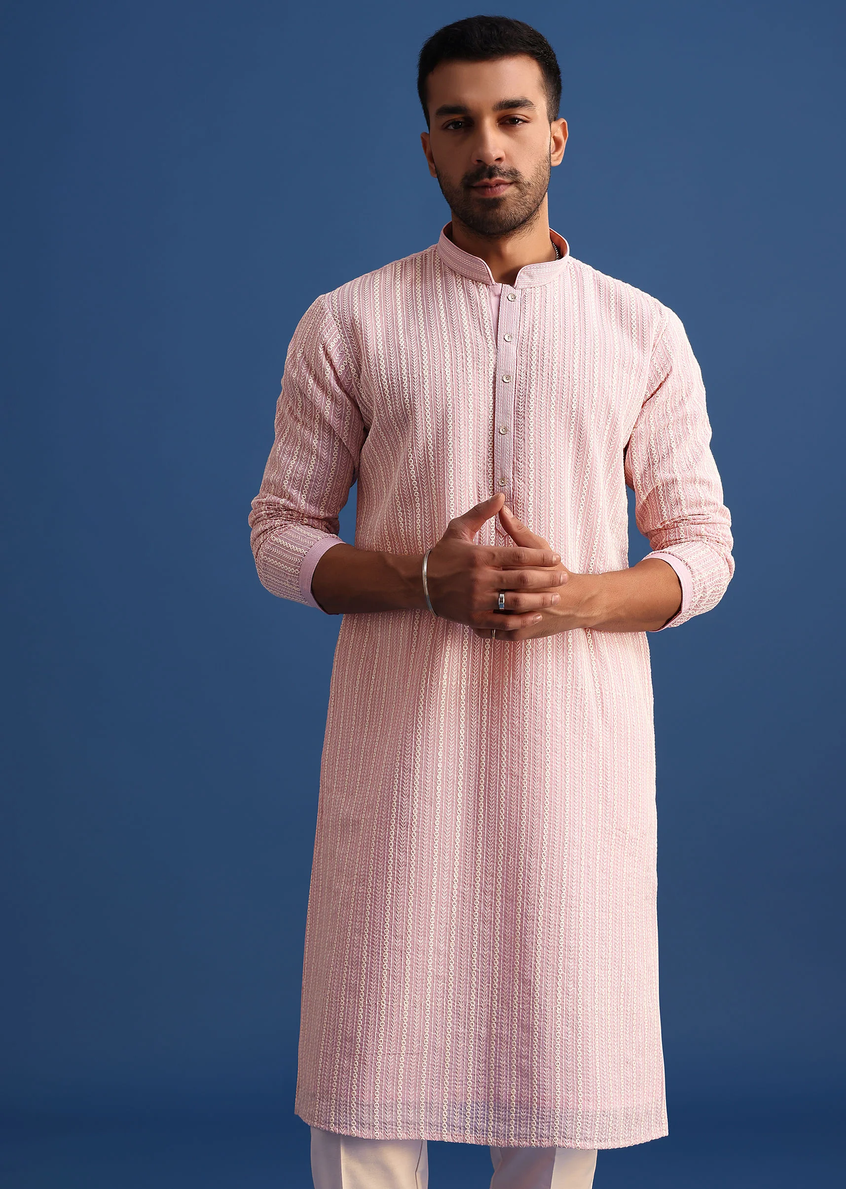 Lilac Georgette Kurta Set With Thread Work - Image 4
