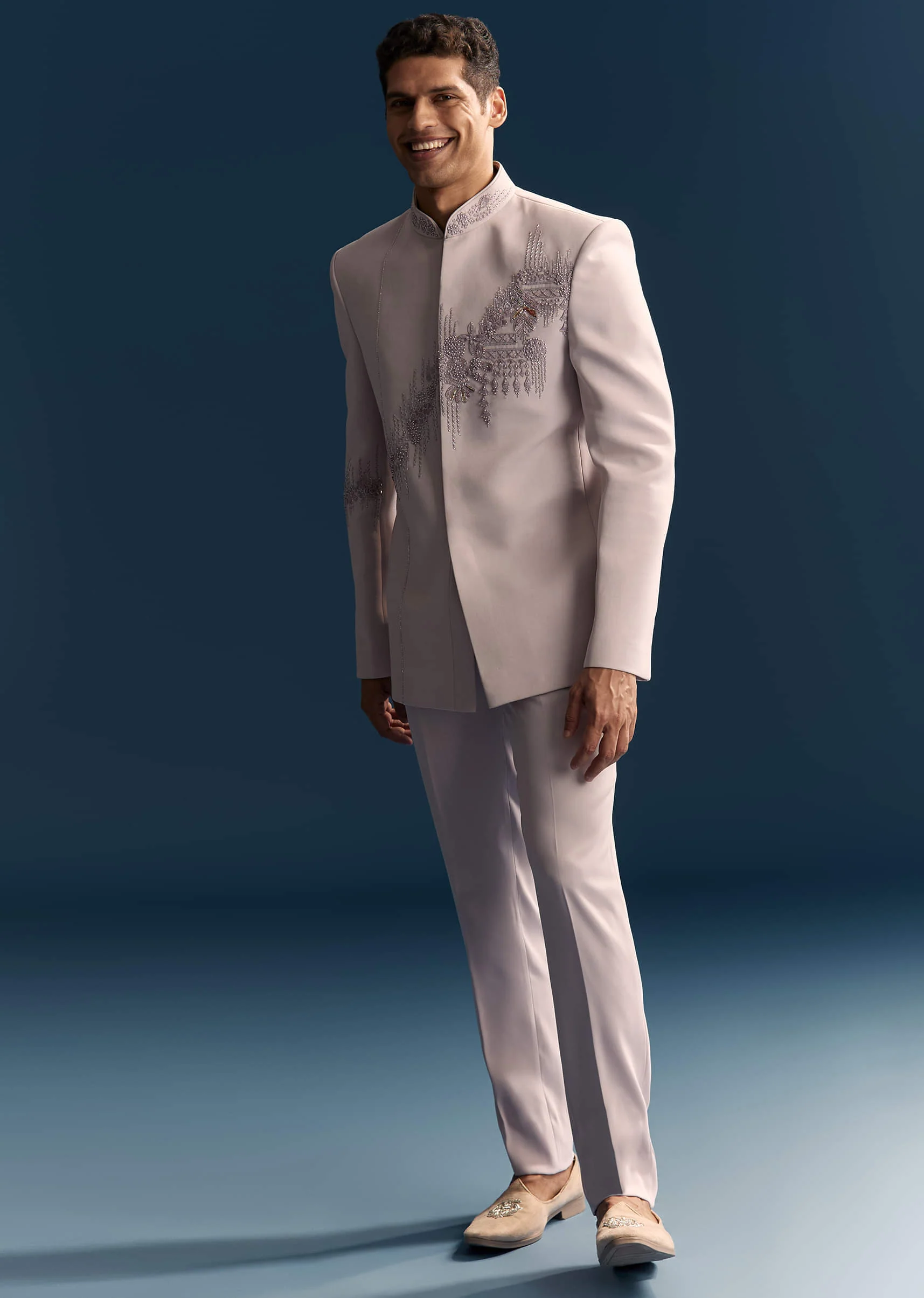 Lilac Jodhpuri Suit For Men With Moti Work And Embellishments - Image 4