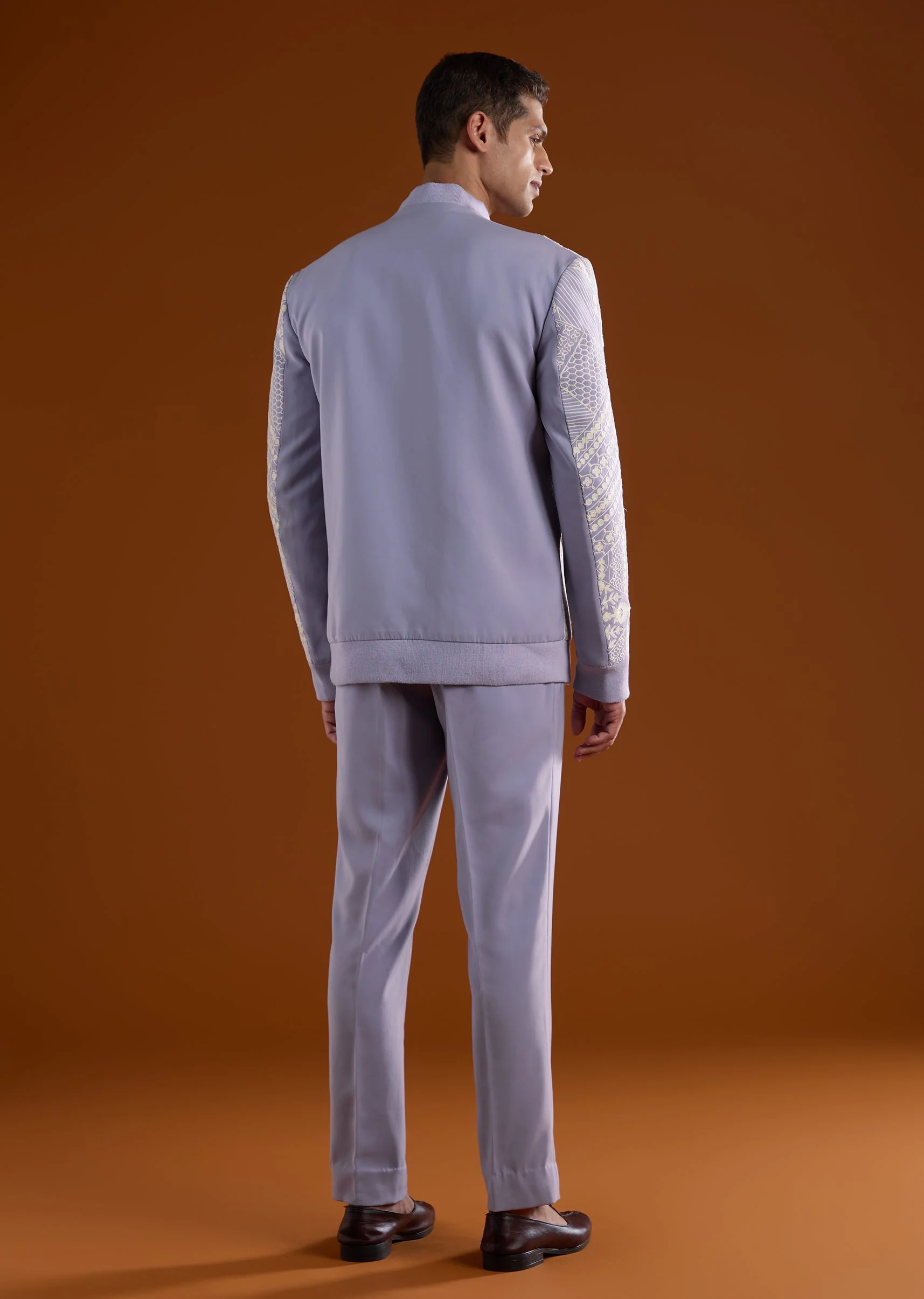 Lilac Kurta Jacket Set With Thread Detail Work - Image 5