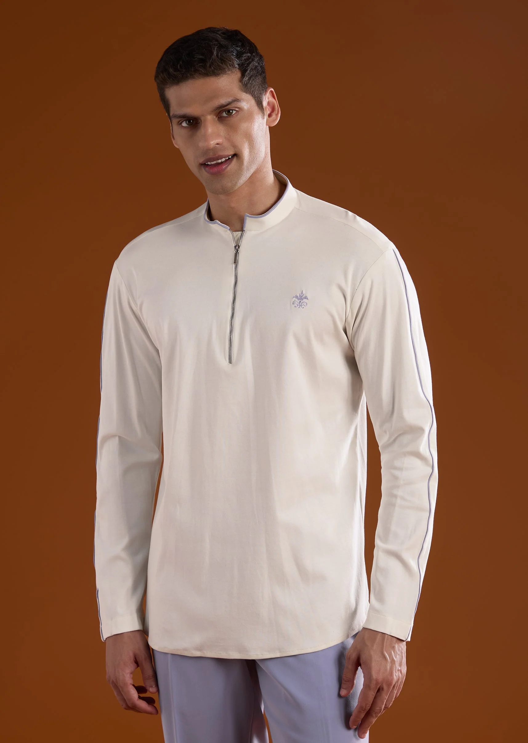 Lilac Kurta Jacket Set With Thread Detail Work - Image 6