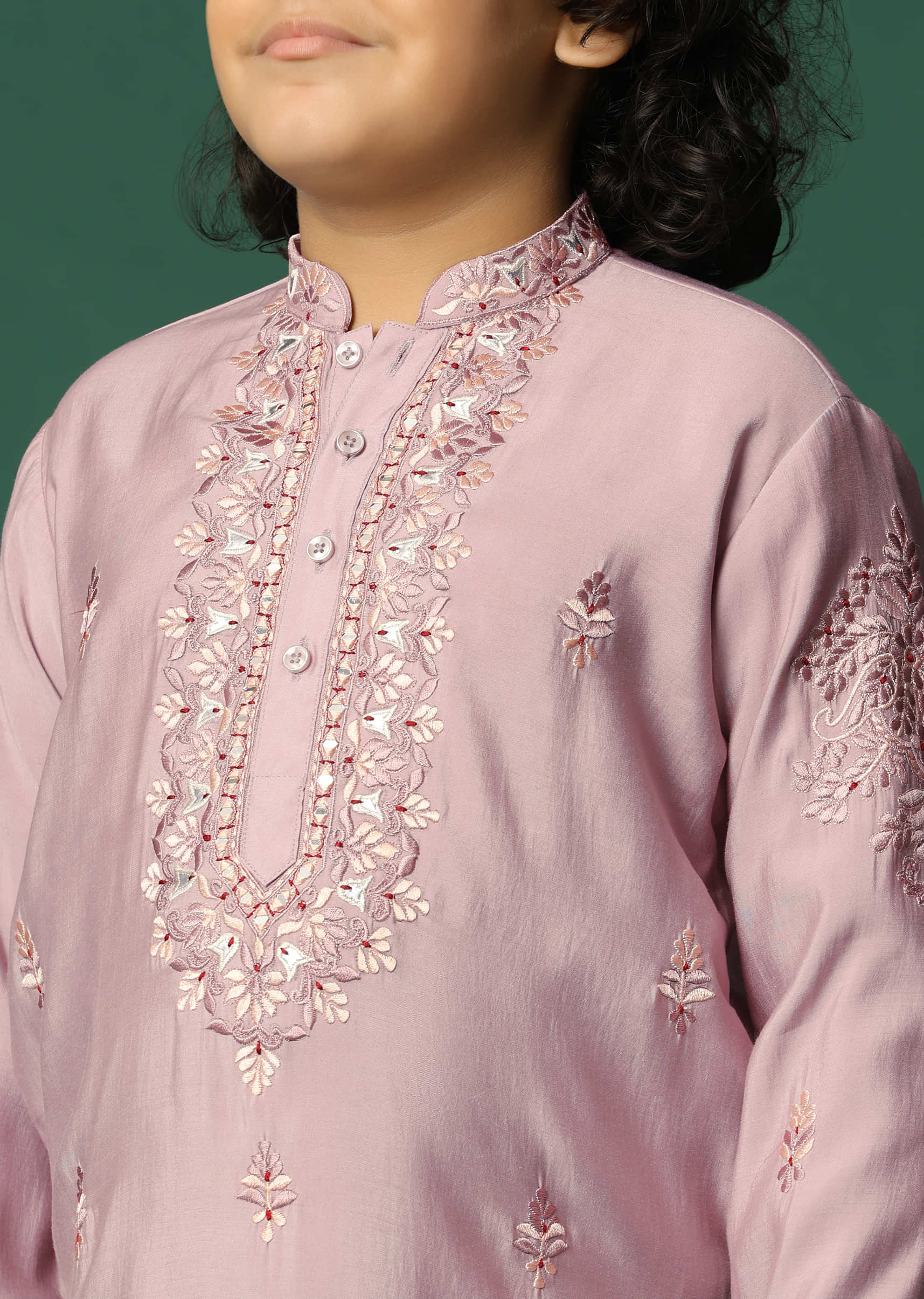 Lilac Kurta Pant With Resham Work For Boys - Image 2