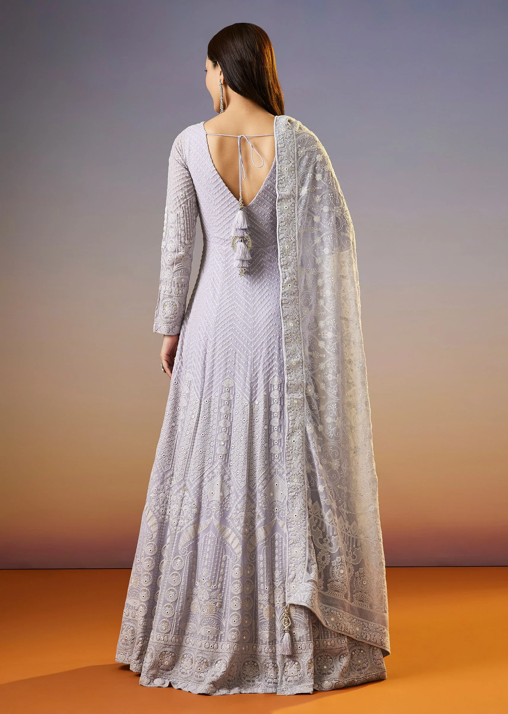 Lilac Lucknowi Georgette Anarkali Suit With Dupatta - Image 5