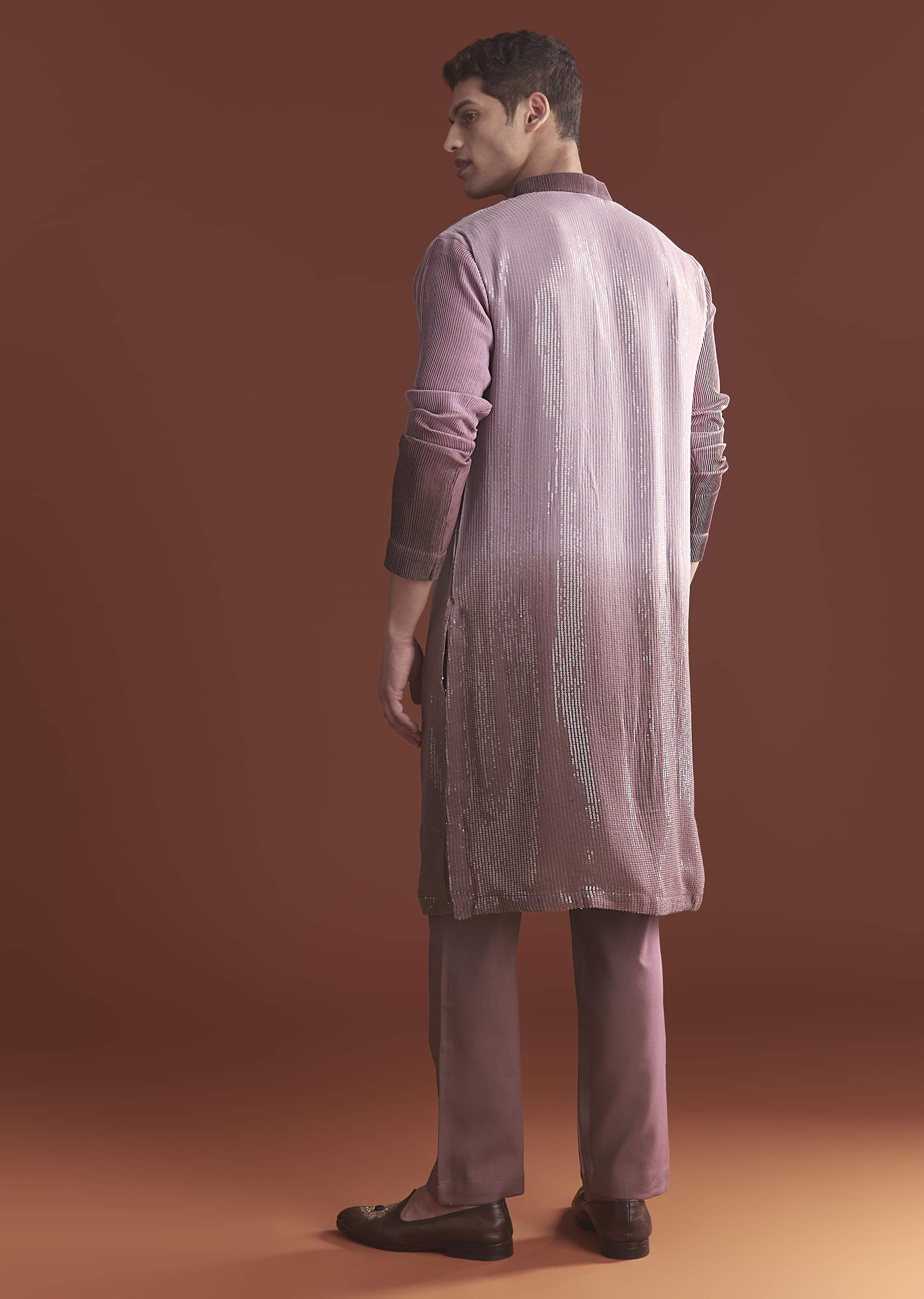 Lilac Ombre Kurta Set For Men With Sequins Embroidery - Image 5