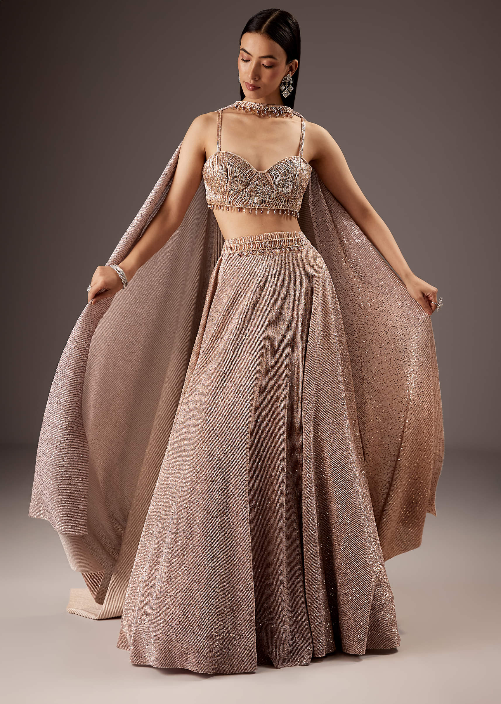 Lilac Purple Fancy Bridesmaid Lehenga With Elegant Choker Cape Dupatta