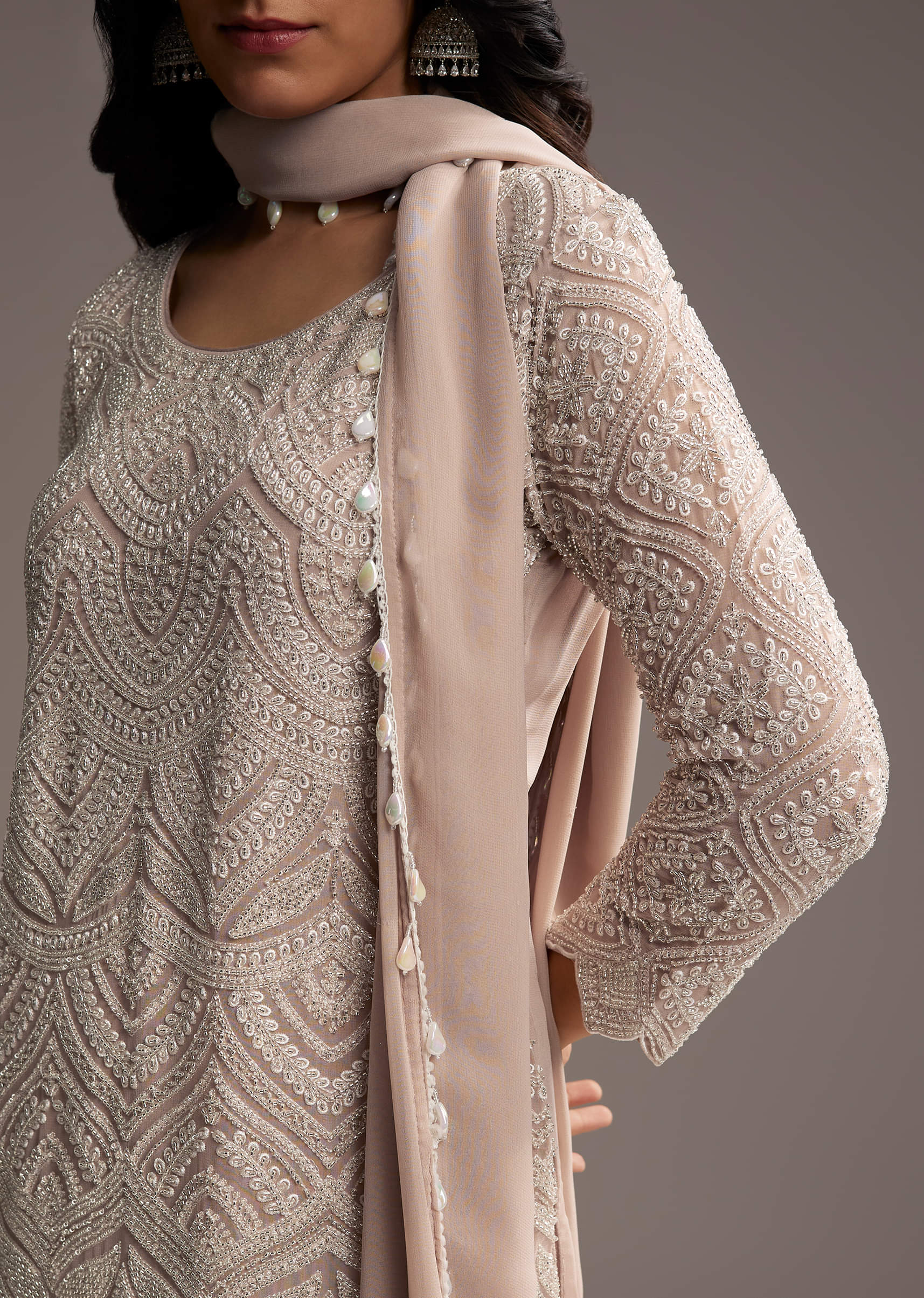 Lilac Purple Georgette Kurta Set With Beads Work