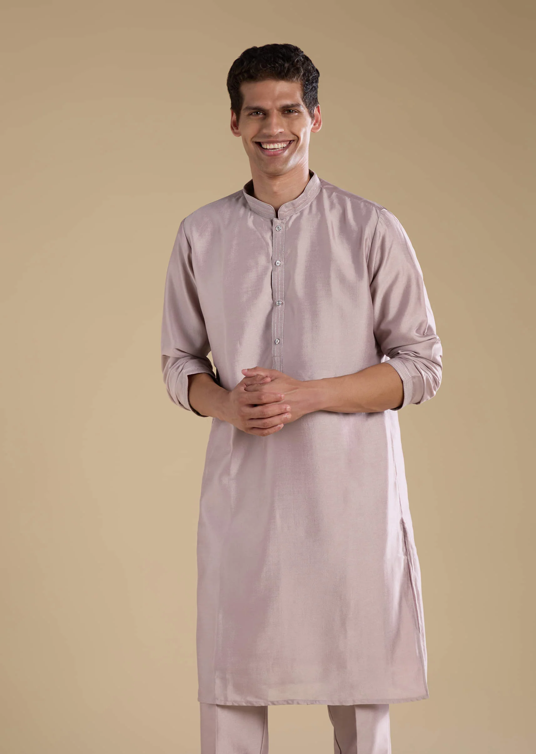Lilac Silk Jacket Kurta Set with Mirror Embellishments - Image 6