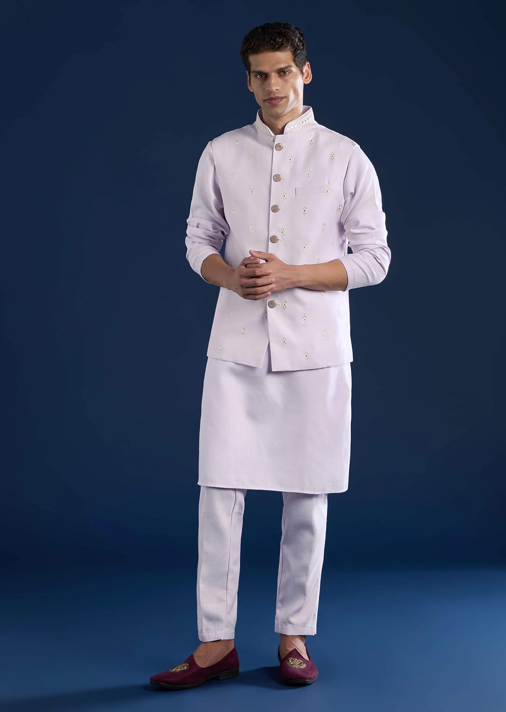 Lilac Silk Jacket Kurta Set with Sequin Embroidery - Image 4