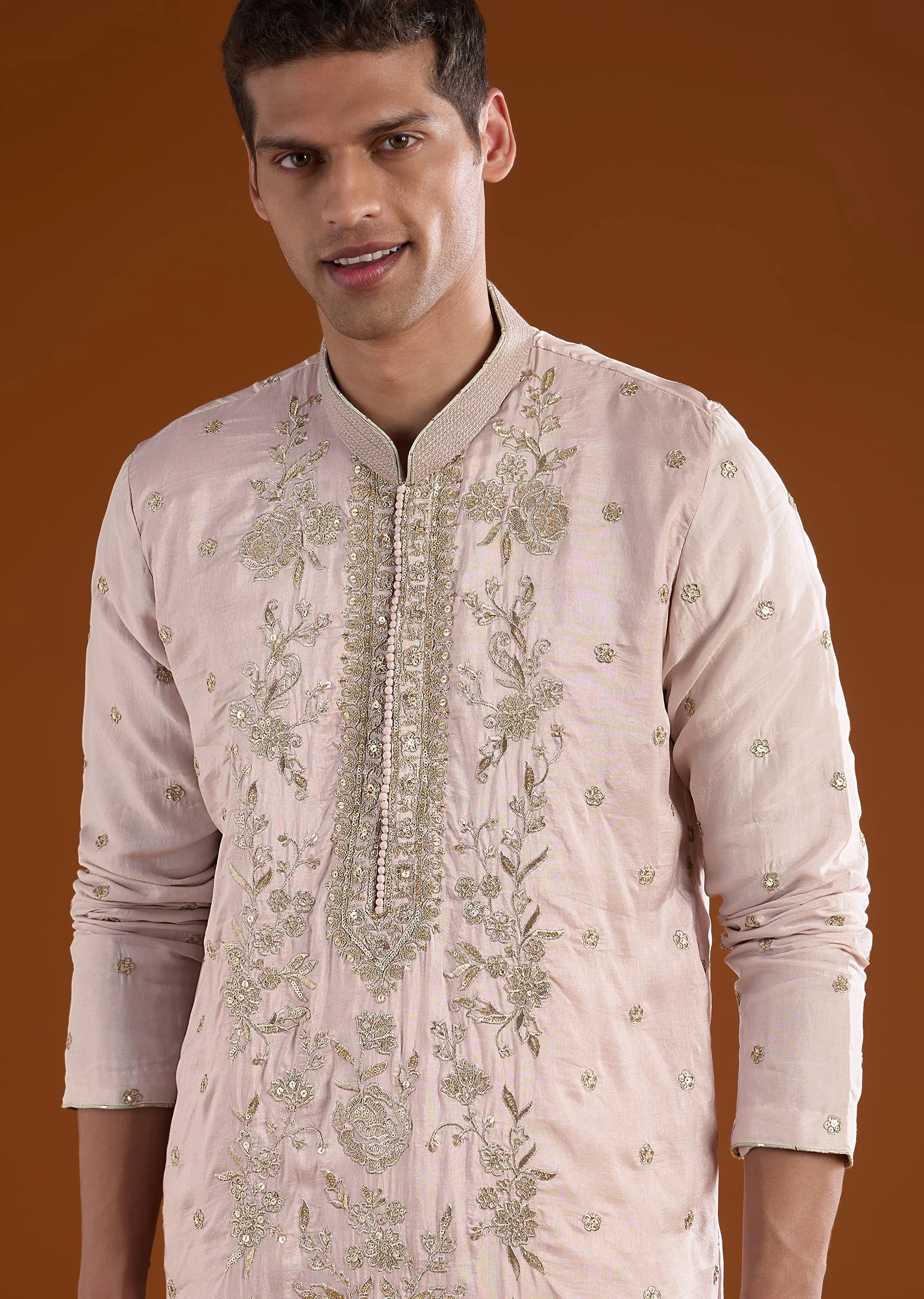 Lilac Silk Mens Kurta Set With Thread Sequins And Zardosi Work - Image 2