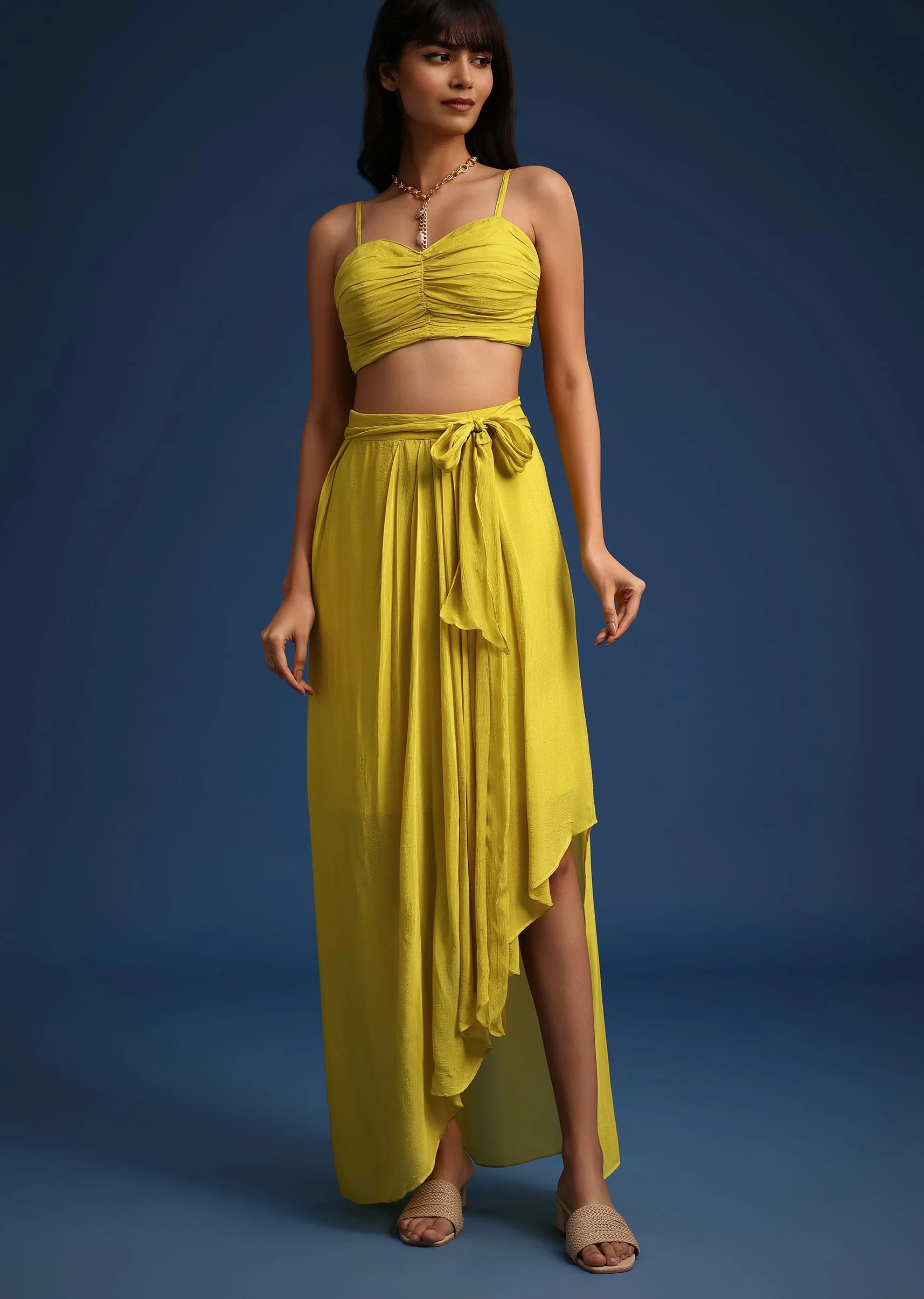 Lime Green Asymmetrical Skirt And Jacket Set - Image 5