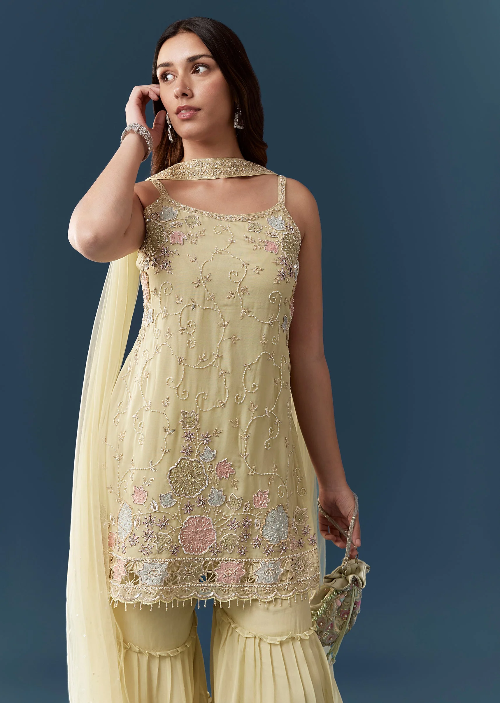 Lime Green Organza Kurta Sharara Set - Image 4