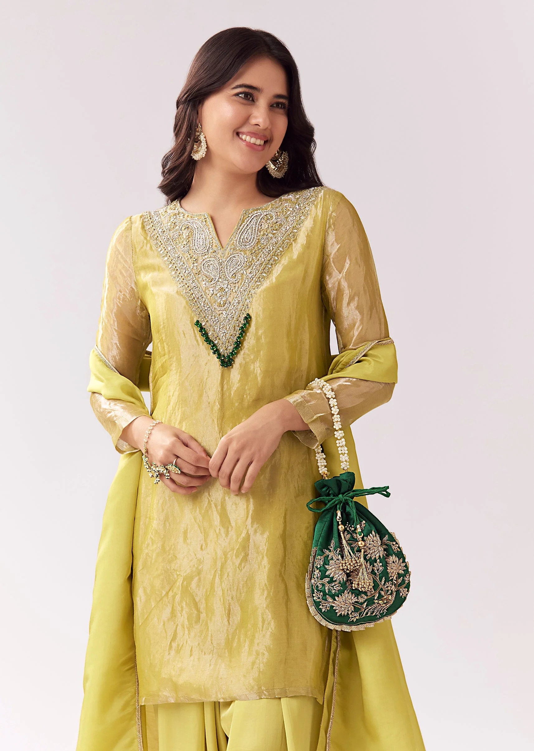 Lime Green Patiala Suit With Zardozi Sparkle - Image 4
