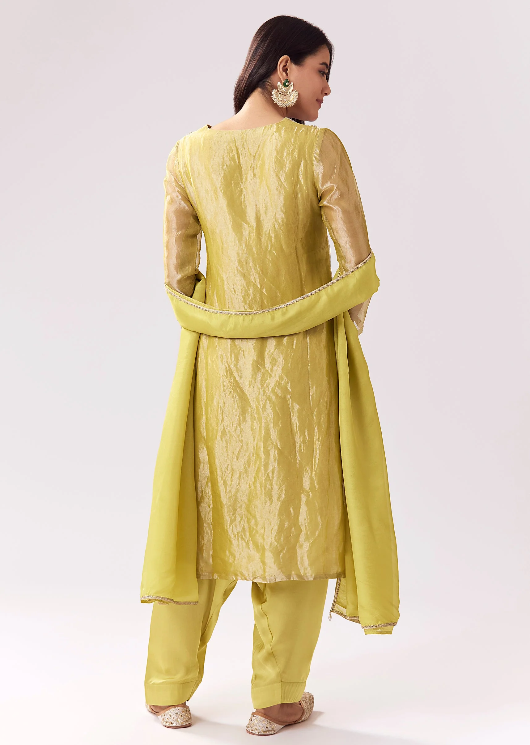 Lime Green Patiala Suit With Zardozi Sparkle - Image 5