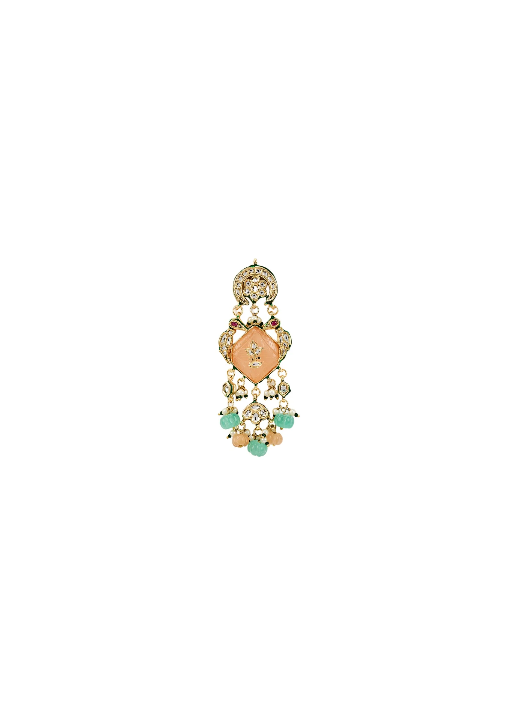 Lotus Motif Pastel Beaded Stones And Pearl Danglers - Image 3