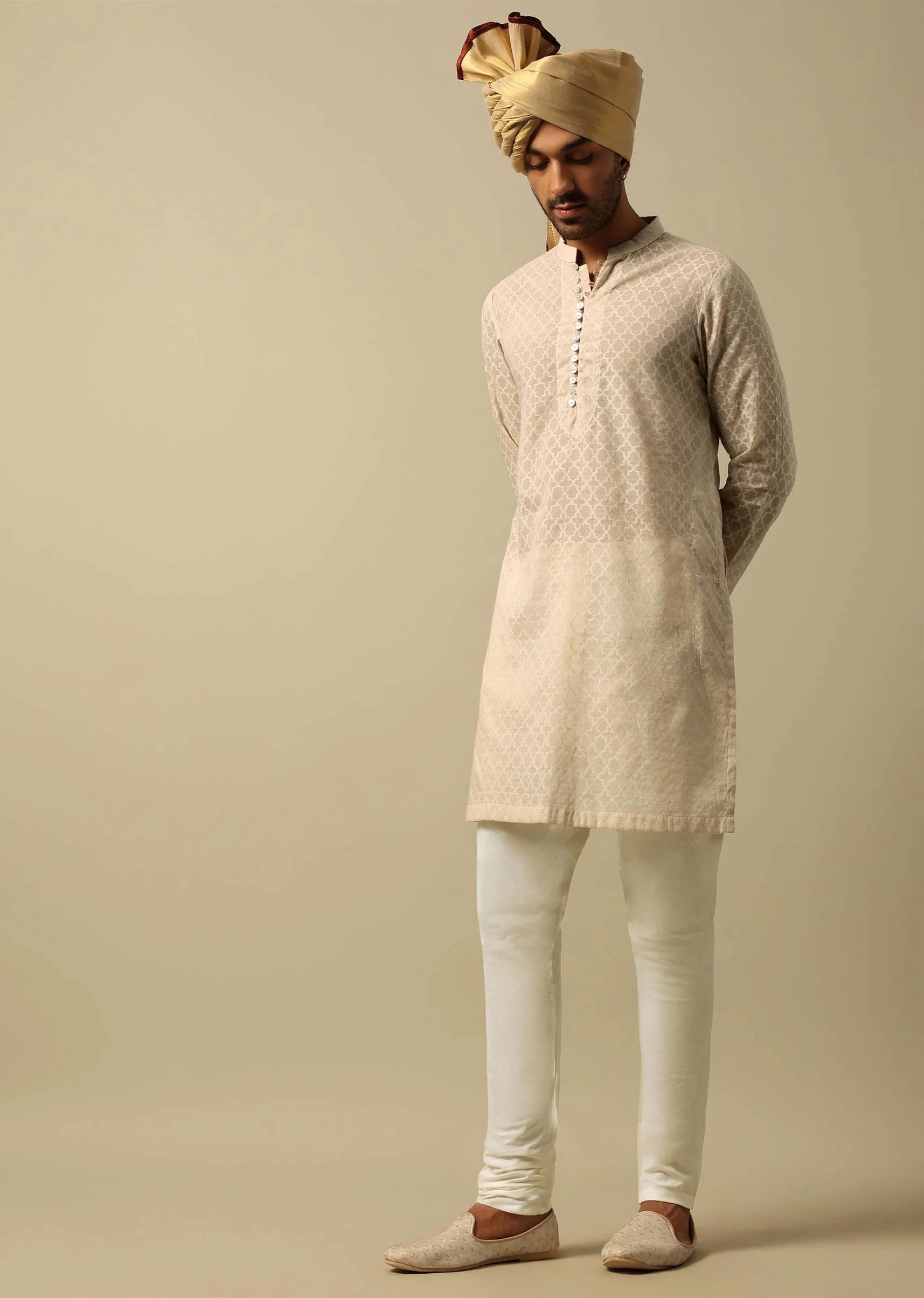 Luxurious Beige Silk Sherwani - Image 6