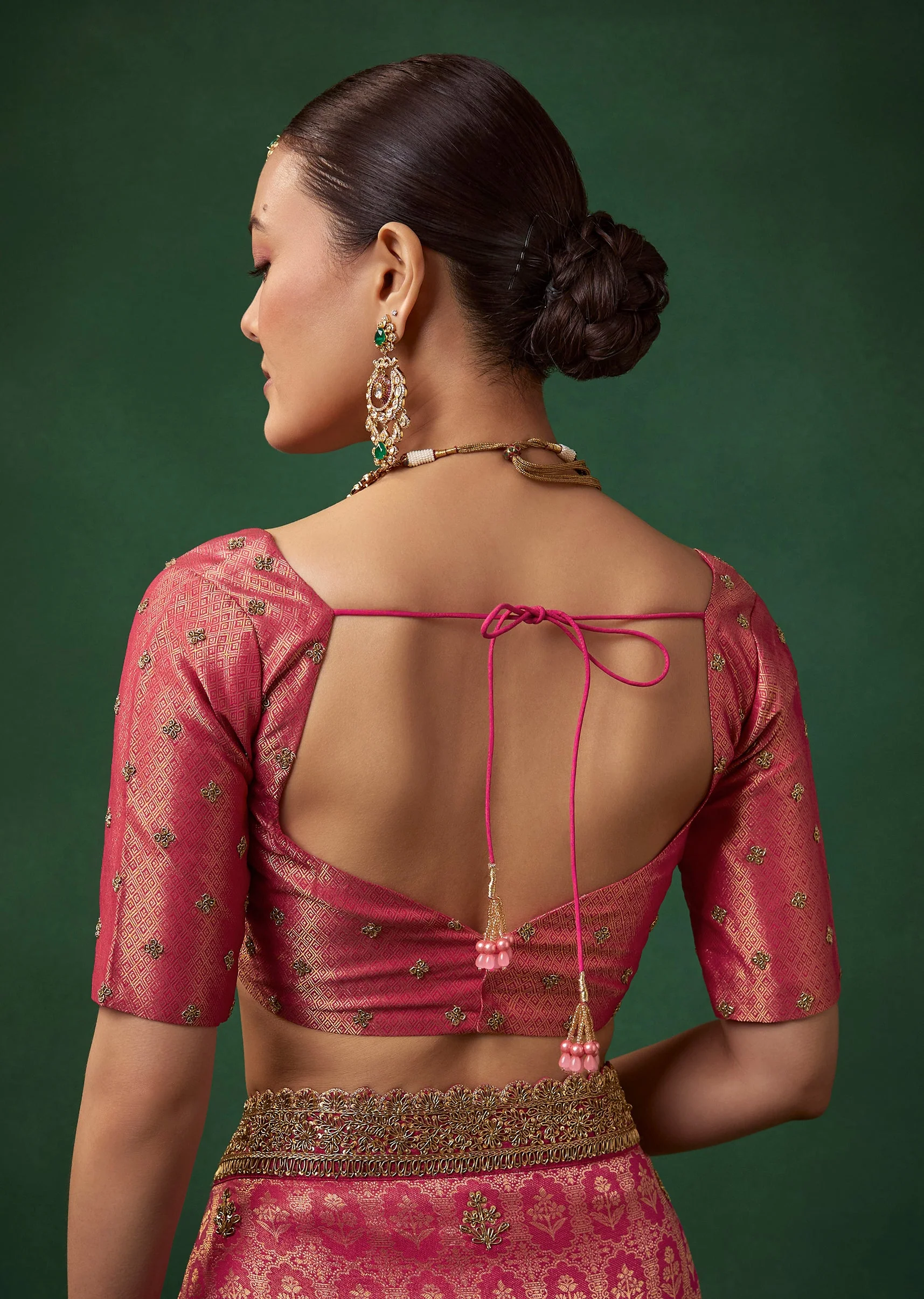 Magenta Embroidered Jacquard Border Saree with Unstitched Blouse - Image 8