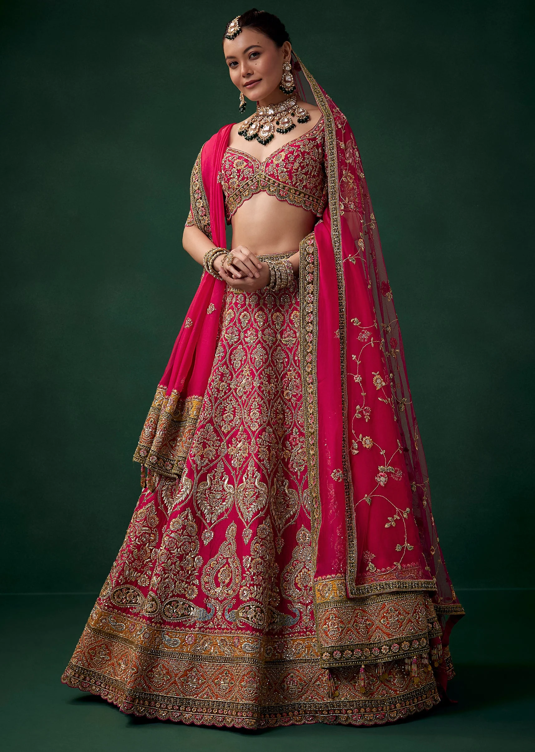 Magenta Sequin and Zari Embroidered Bridal Lehenga Set - Image 4