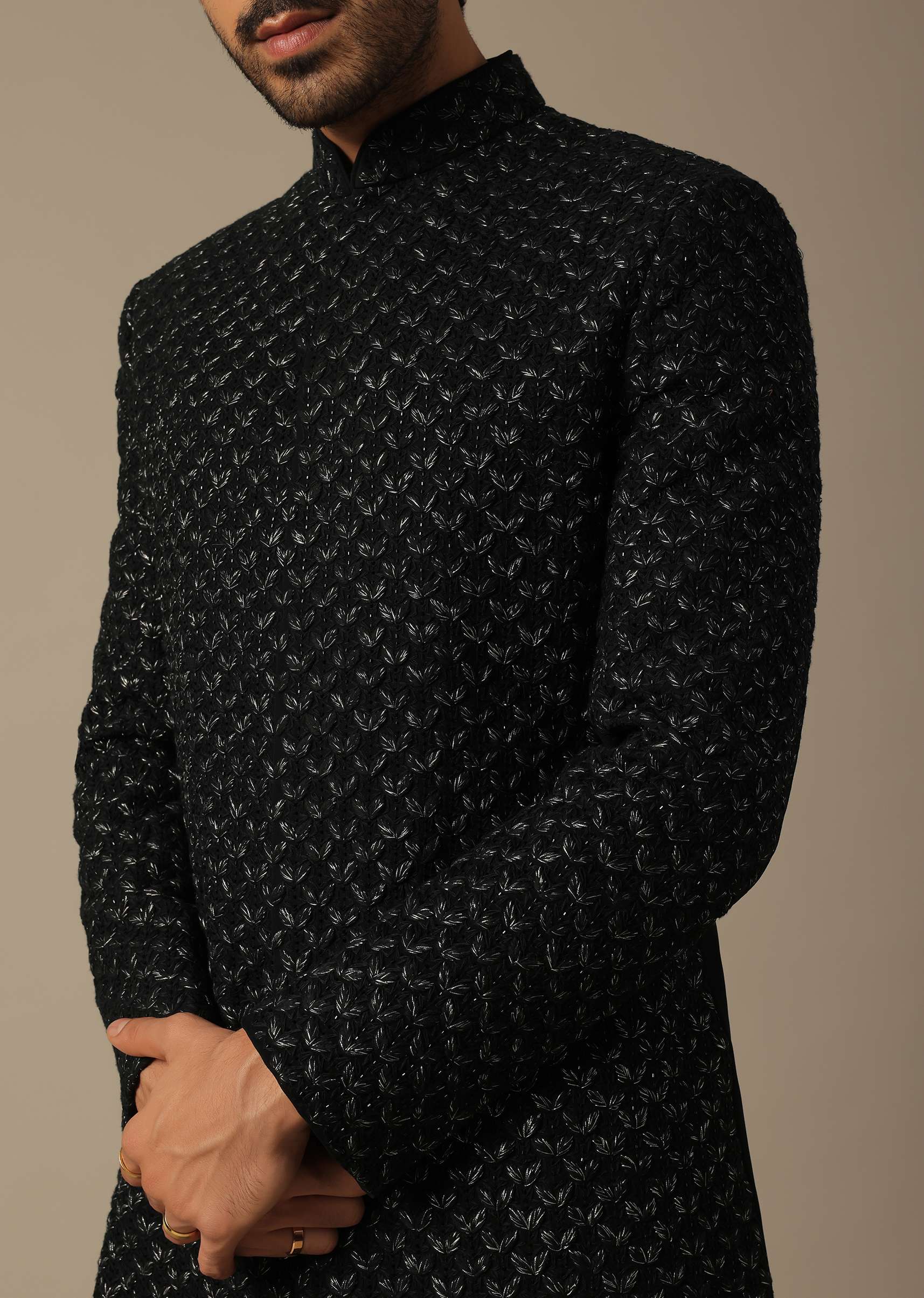 Majestic Black Sherwani Ensemble - Image 2