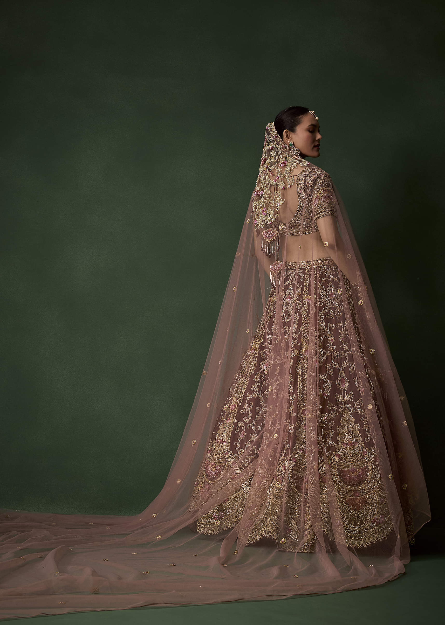 Maroon Bridal Silk Embellished Lehenga Set with Two Dupattas - Image 2