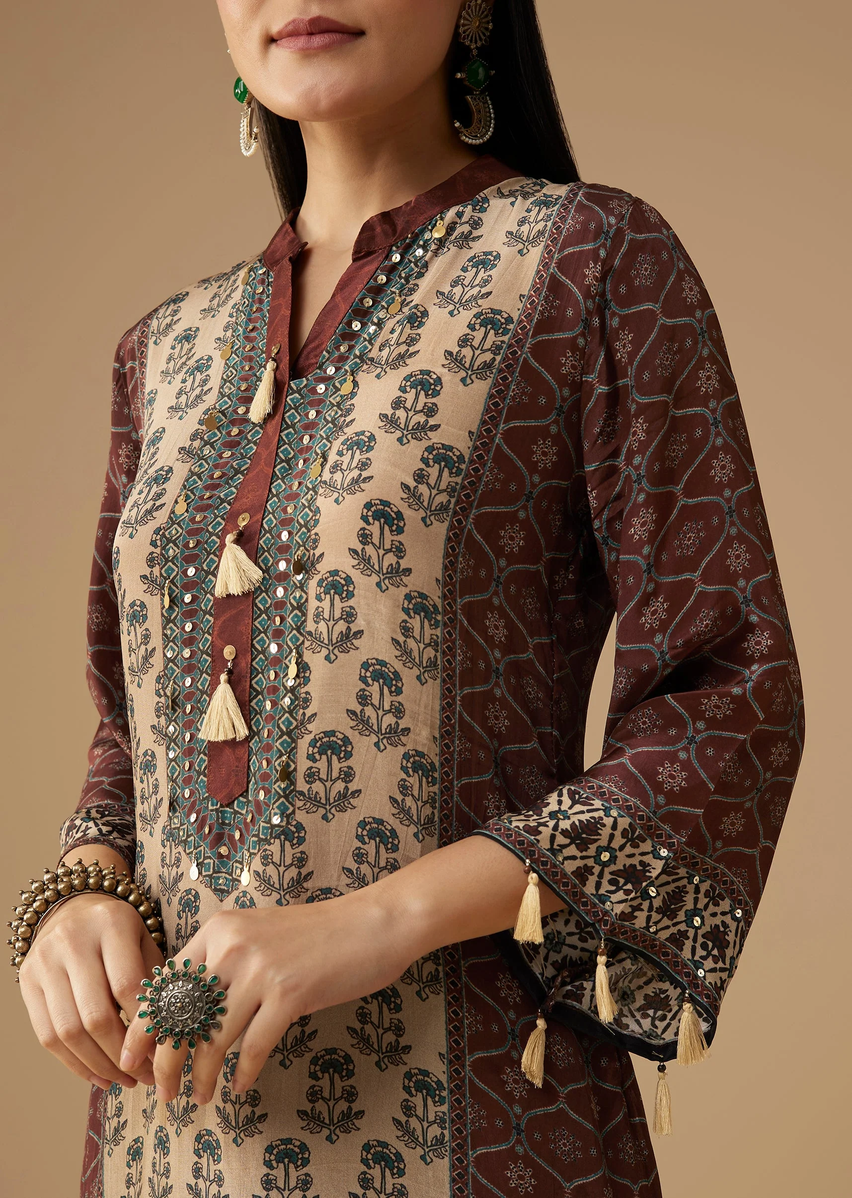 Maroon Indie Printed Crepe Kurta and Pant Set - Image 2
