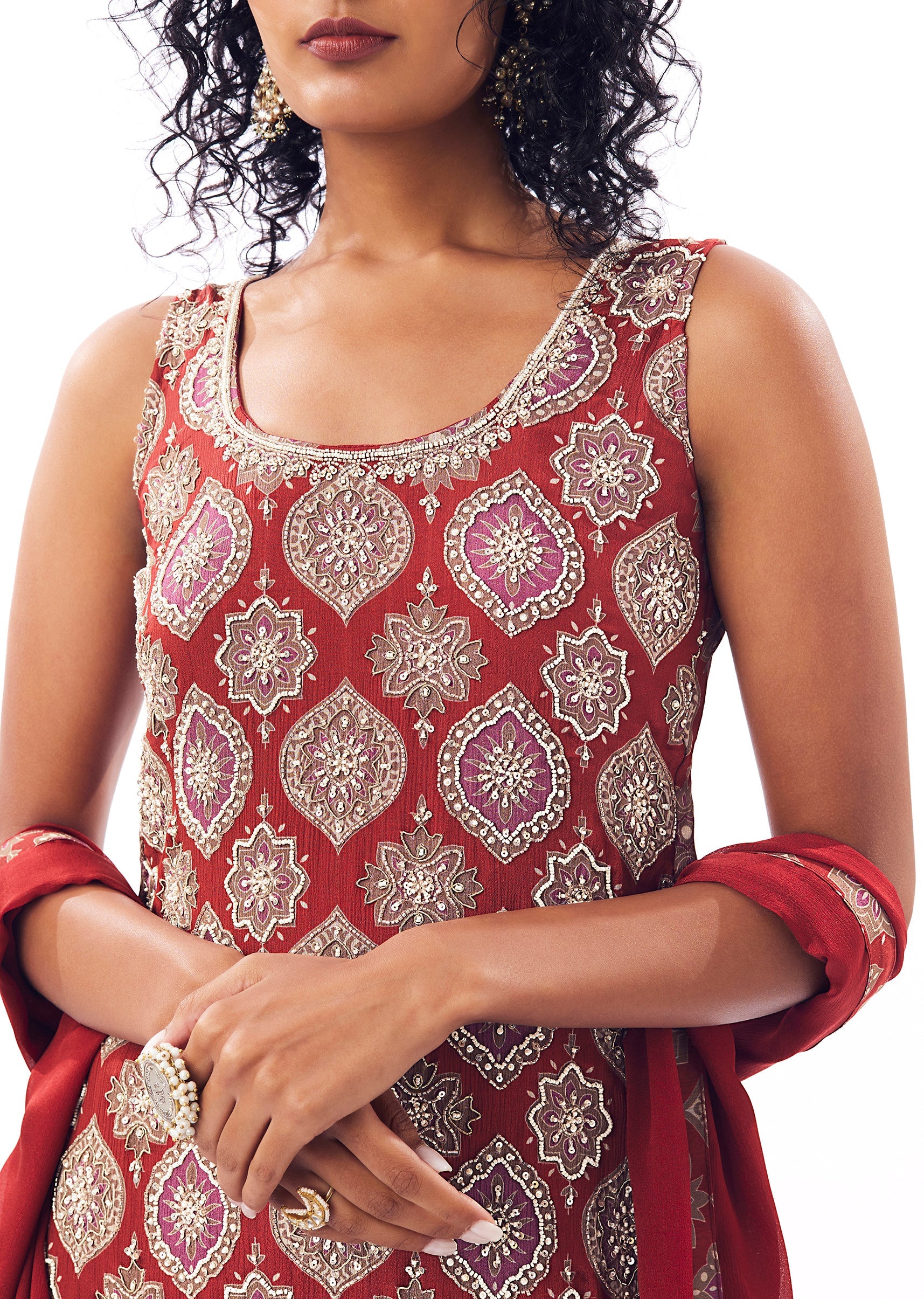 Maroon Printed Sharara Suit - Image 2