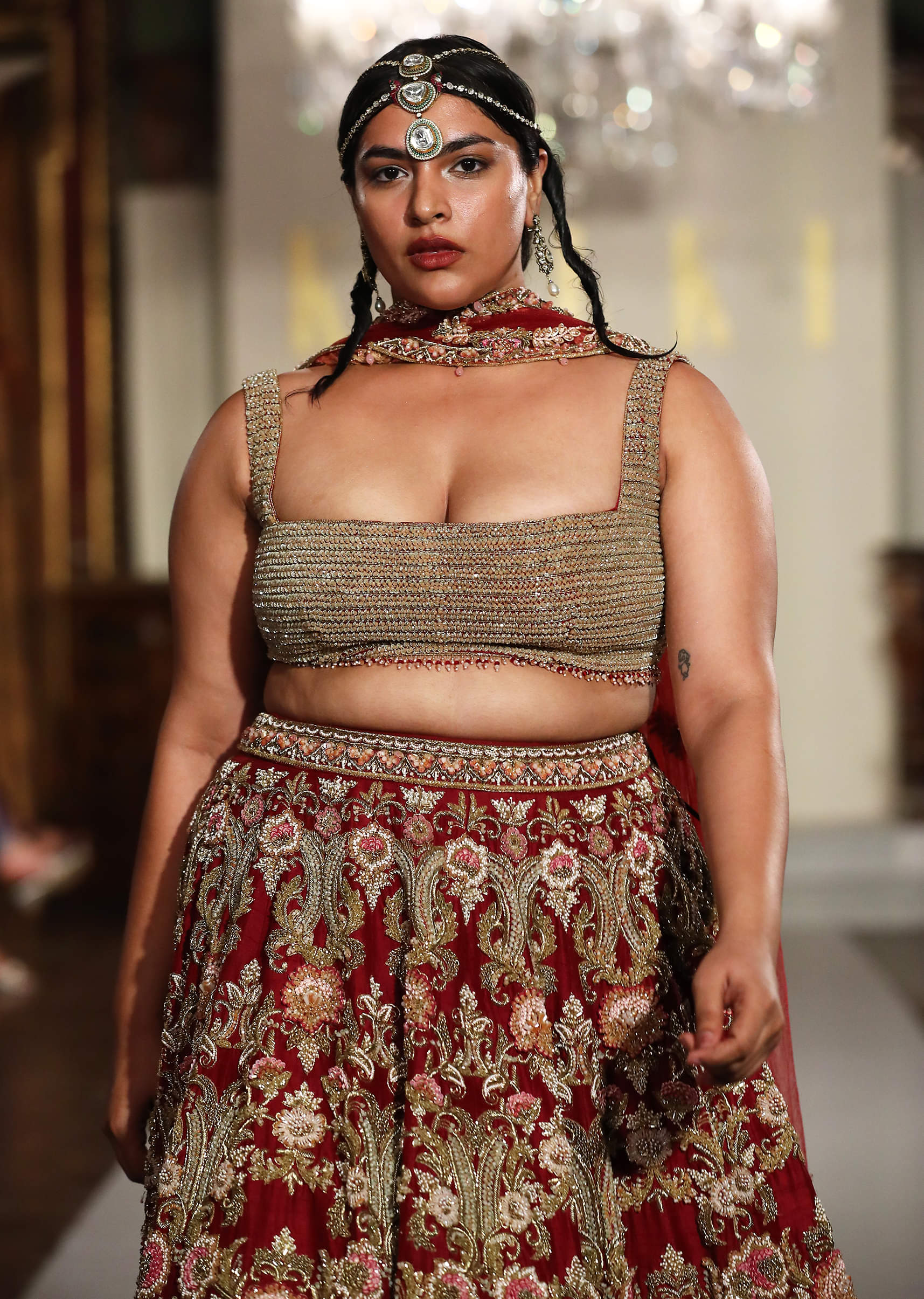 Maroon Silk Bridal Lehenga With Zardosi And Patch Work - Image 2