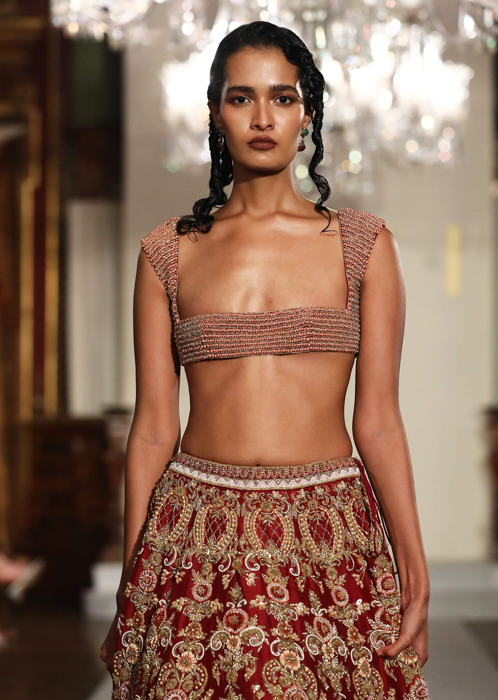 Maroon Silk Bridal Lehenga With Zardosi And Sequins Hand Embroidery - Image 2