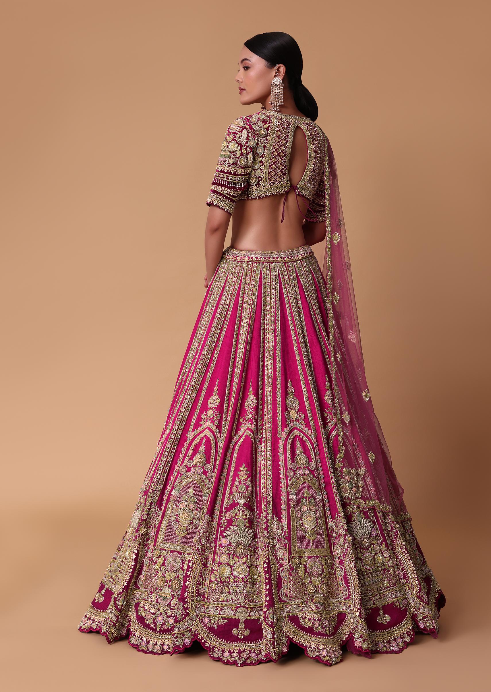 Maroon Silk Velvet 16 Kali Lehenga And Zardosi Blouse Set - Image 2