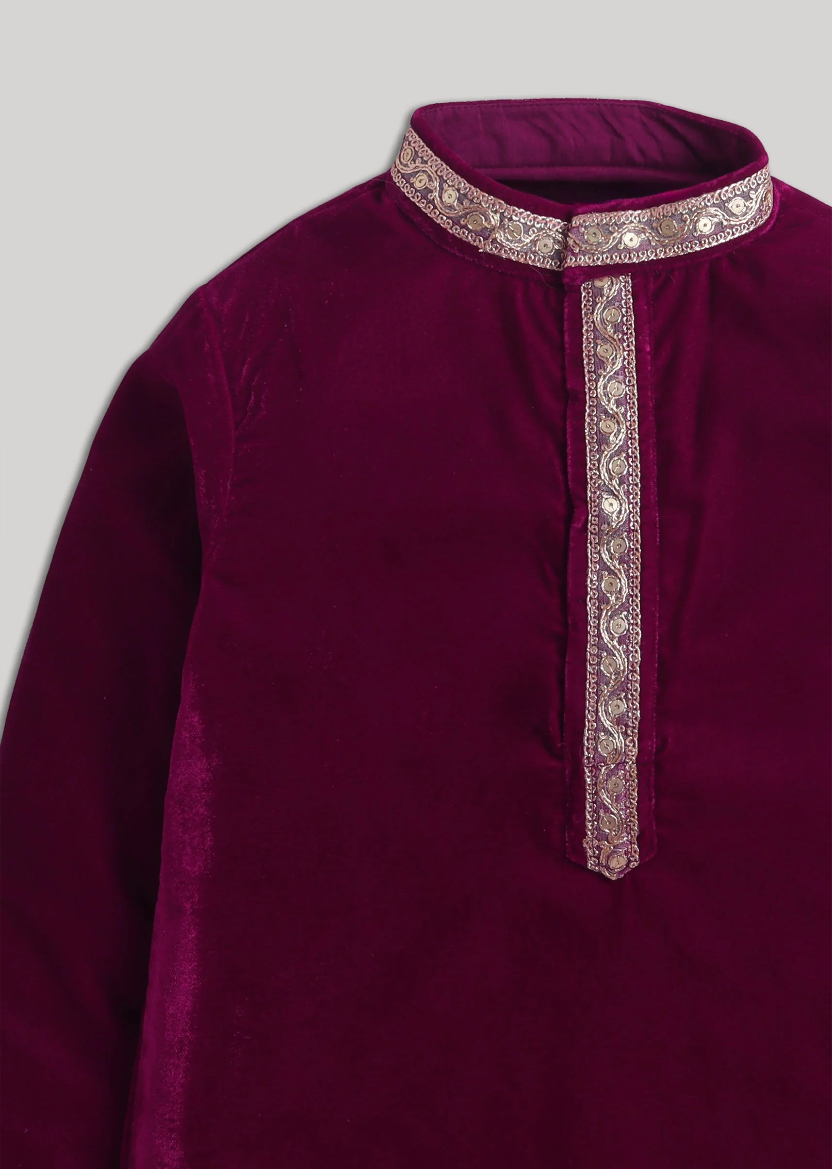 Maroon Velvet Boys Kurta Set - Image 4