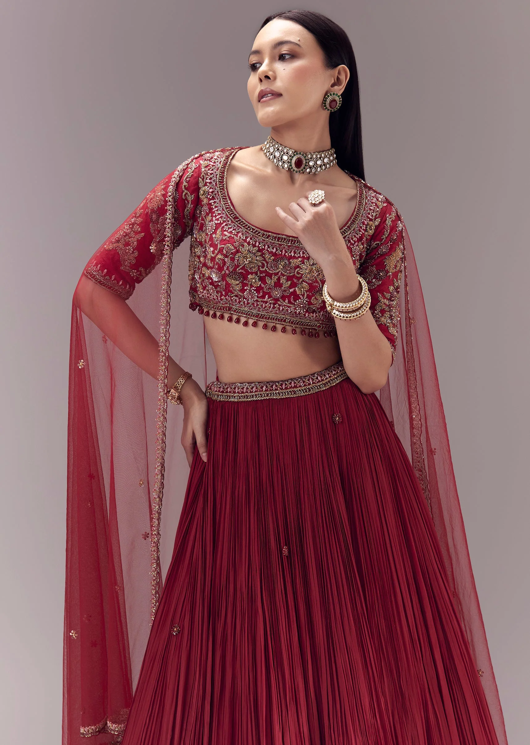 Maroon Zardozi Embellished Lehenga Set - Image 5