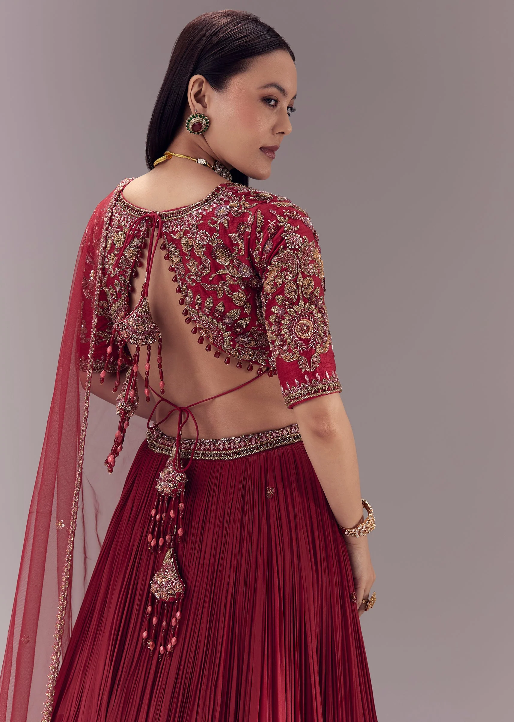 Maroon Zardozi Embellished Lehenga Set - Image 6