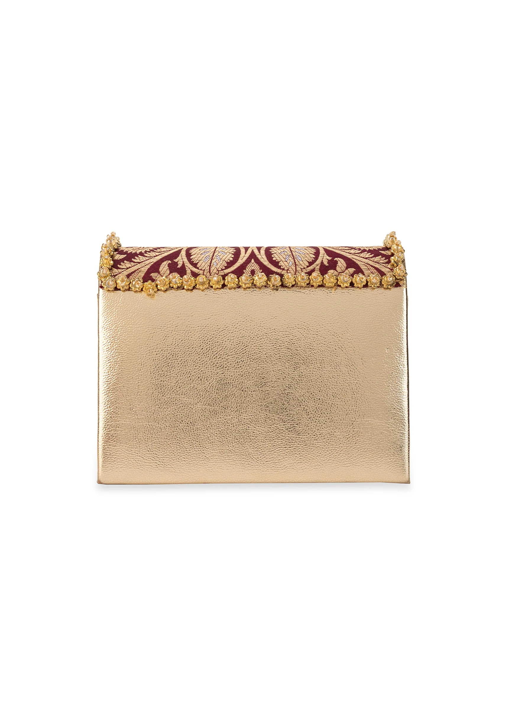 Maroon Zari and Kundan Embellished Rectangular Flap Bag - Image 3