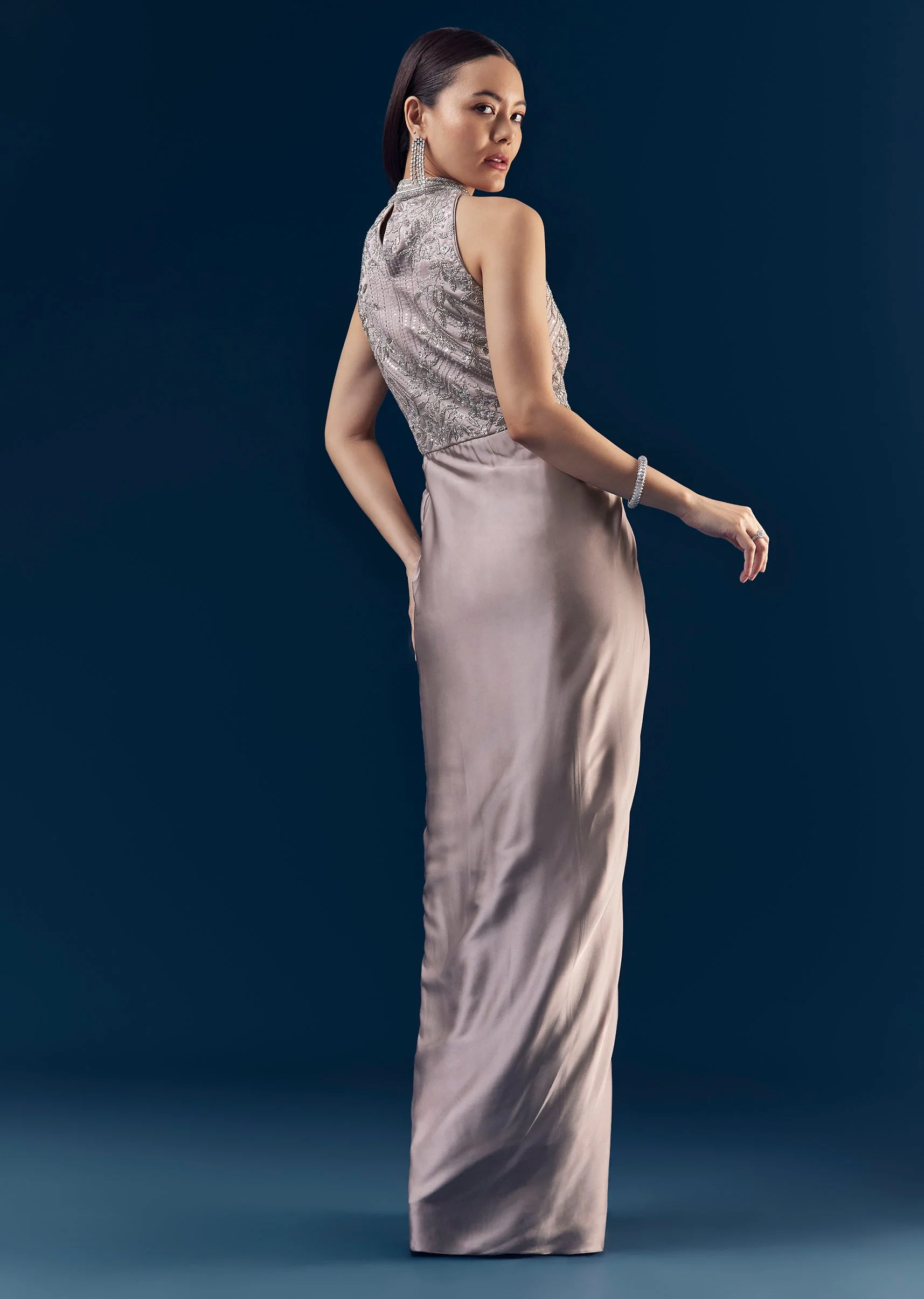 Mauve Bead Embellished Draped Gown - Image 2