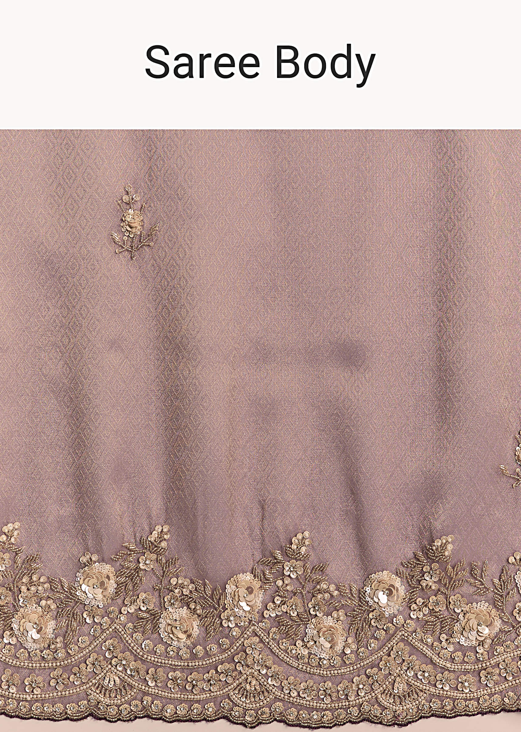 Mauve Jacquard Embroidered Saree With Floral Border - Image 9