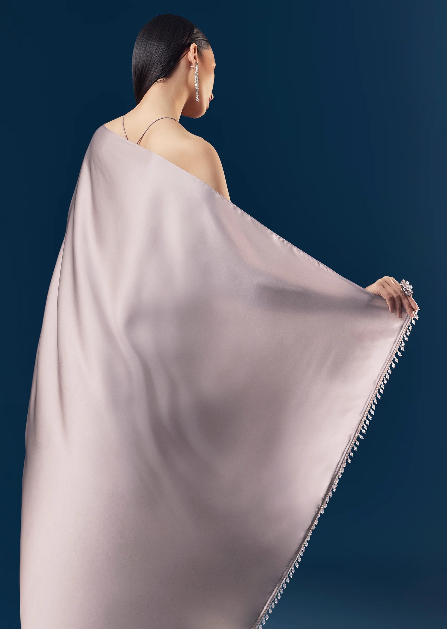 Mauve Satin Plain Saree With Cut Dana Embellished Halter Neck Blouse - Image 6