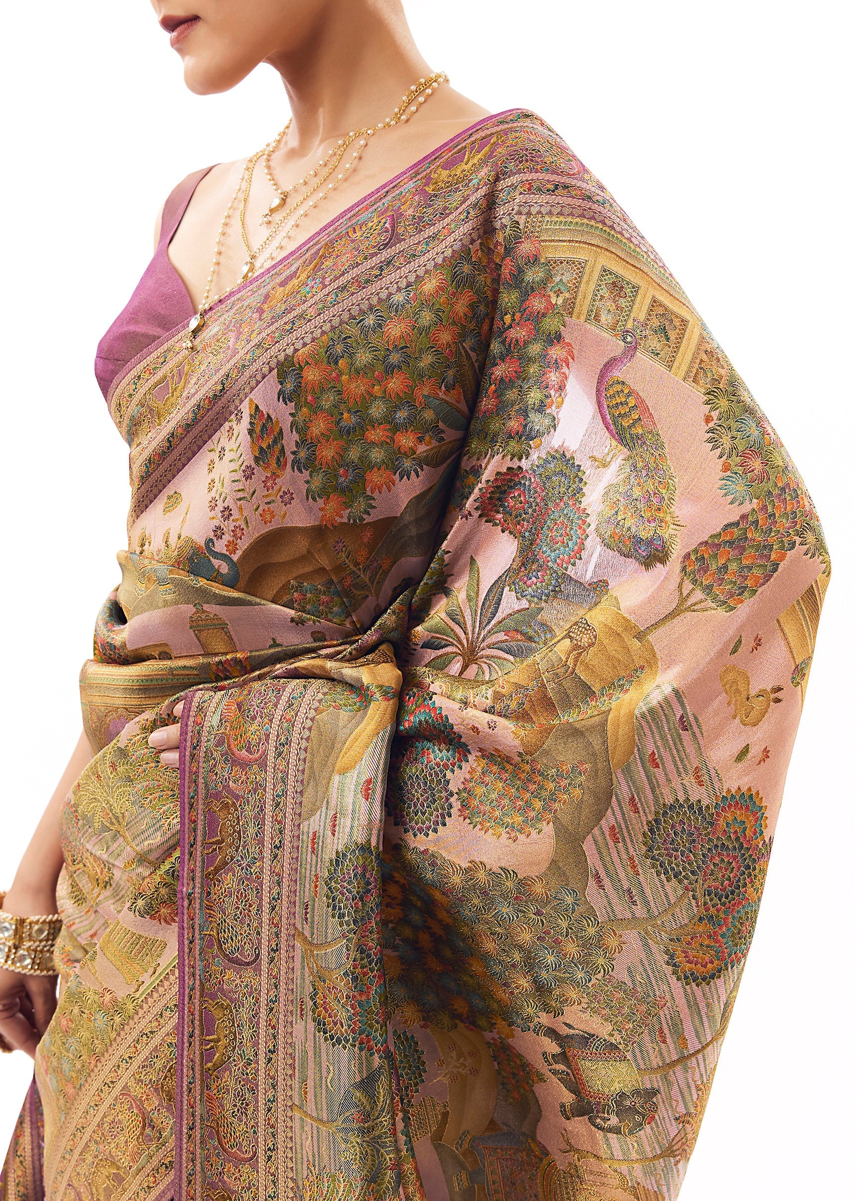 Mauve Satin Silk Printed Saree - Image 2