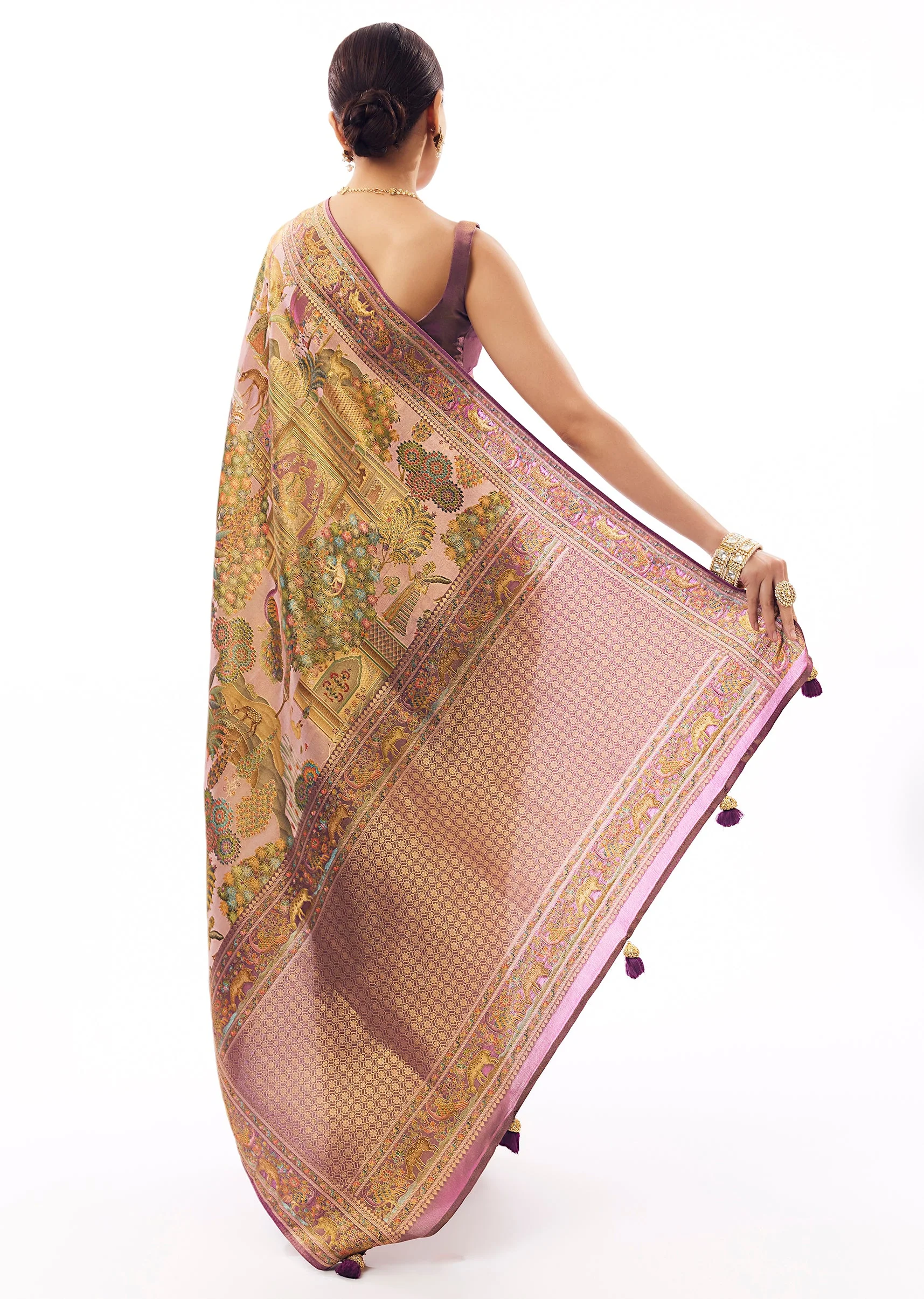 Mauve Satin Silk Printed Saree - Image 4