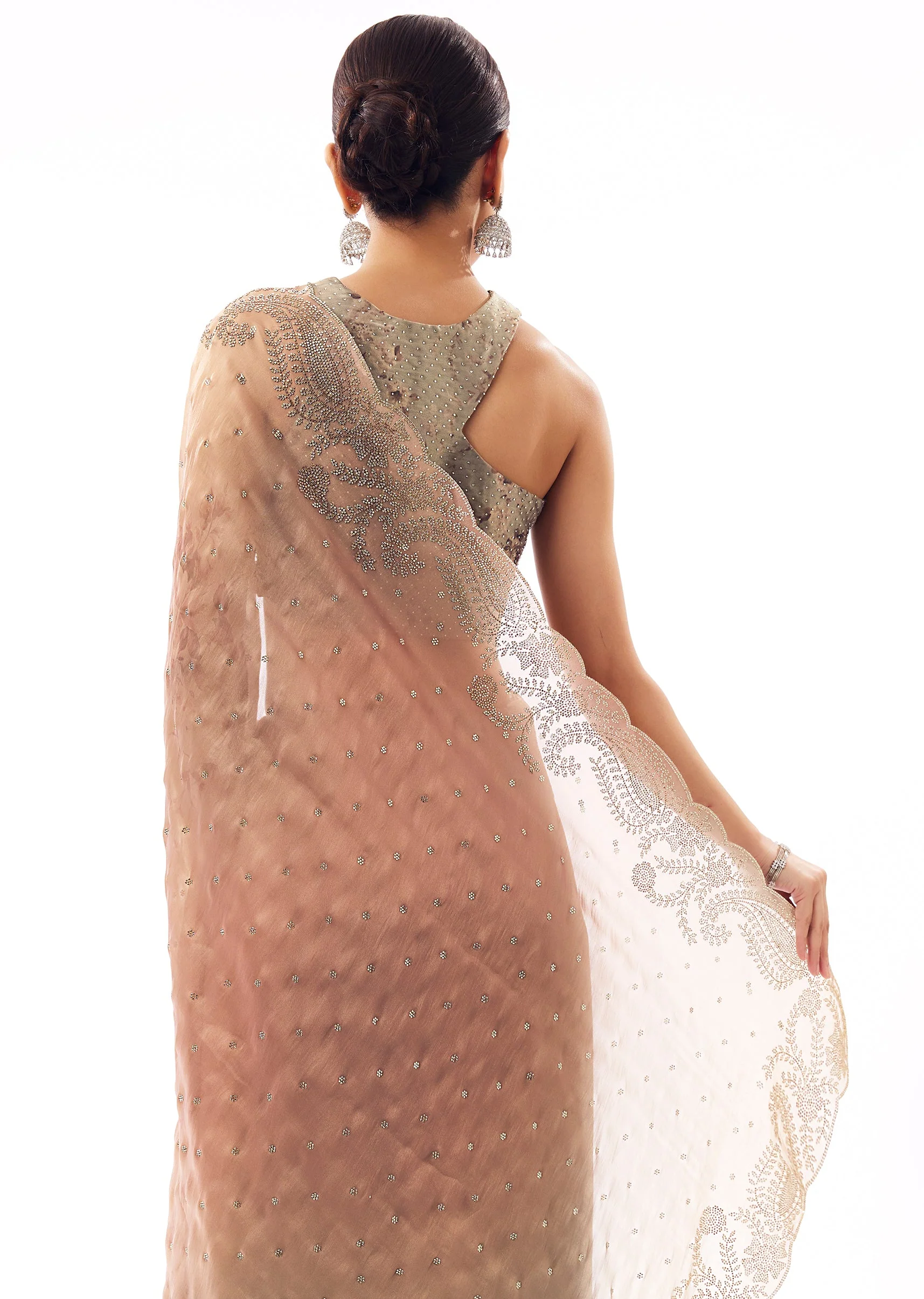 Mauve Tissue Organza Stone Embellished Saree - Image 6